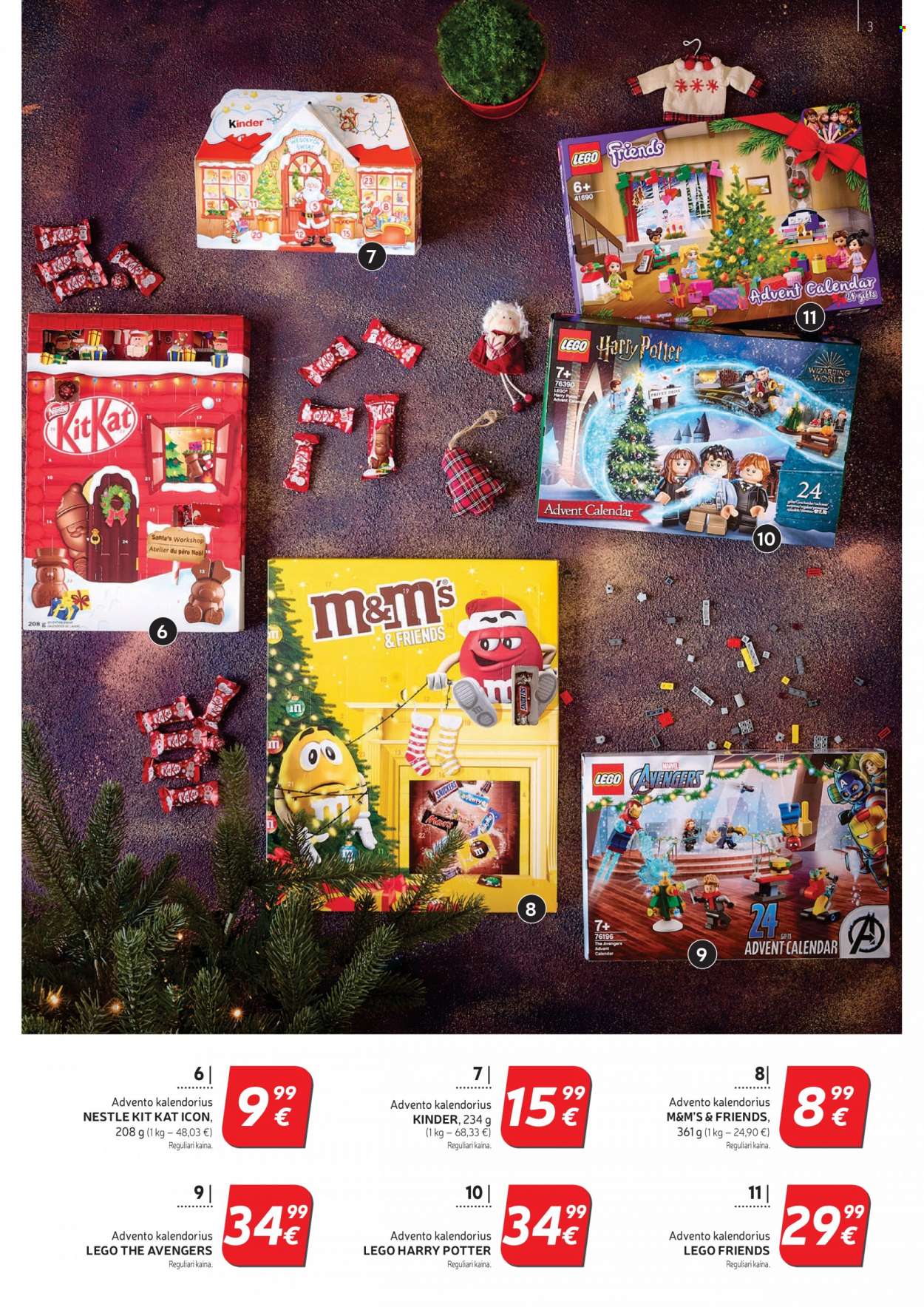 thumbnail - „Rimi“ leidinys - 2021 11 23 - 2021 11 29 - Išpardavimų produktai - Avengers, M&M’s, Nestlé, Snickers, Marvel, Lego, Lego Friends, Lego Harry Potter. 3 puslapis.