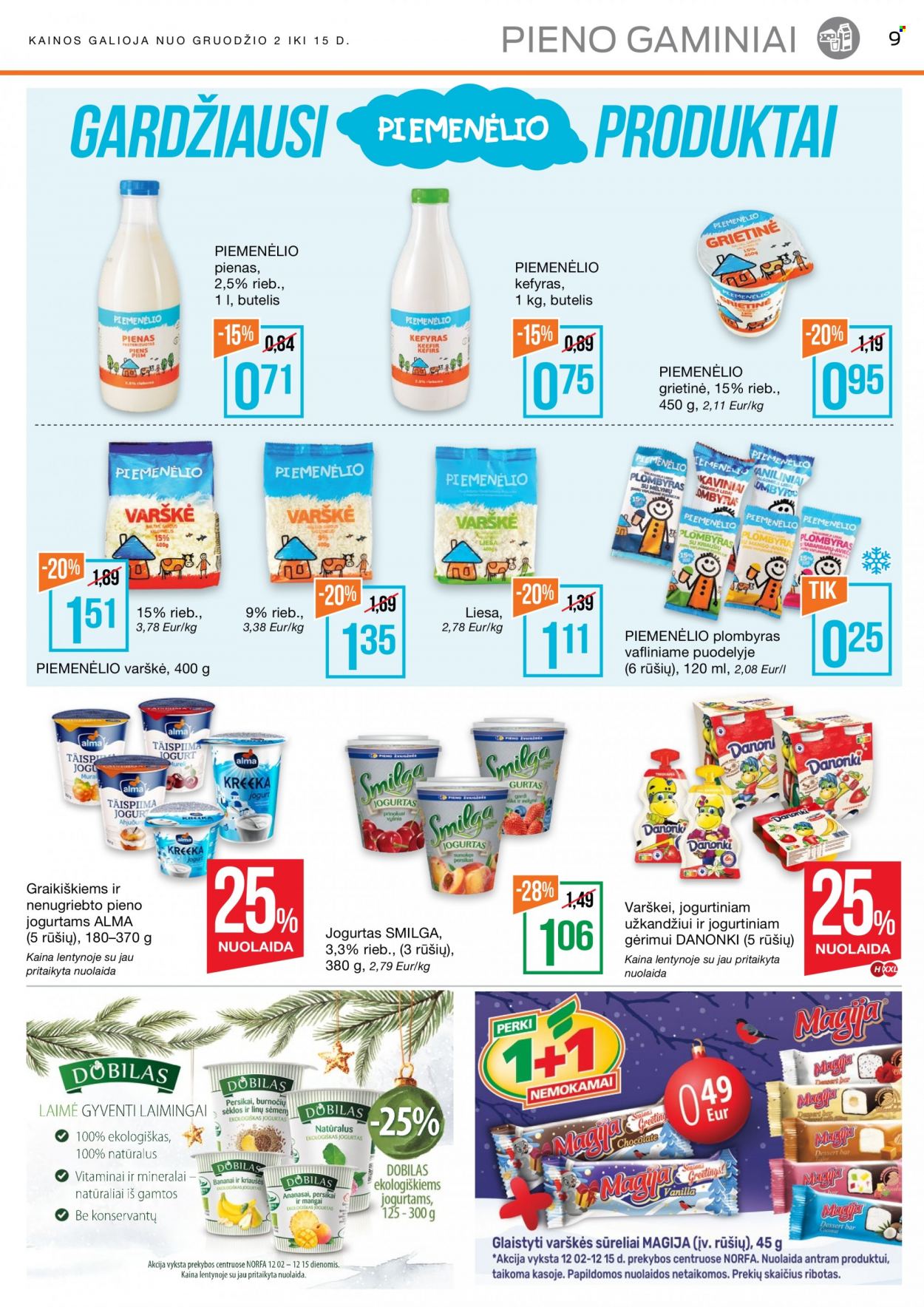 thumbnail - „NORFA“ leidinys - 2021 12 02 - 2021 12 15 - Išpardavimų produktai - varškei, jogurtas, pienas, grietinė. 9 puslapis.