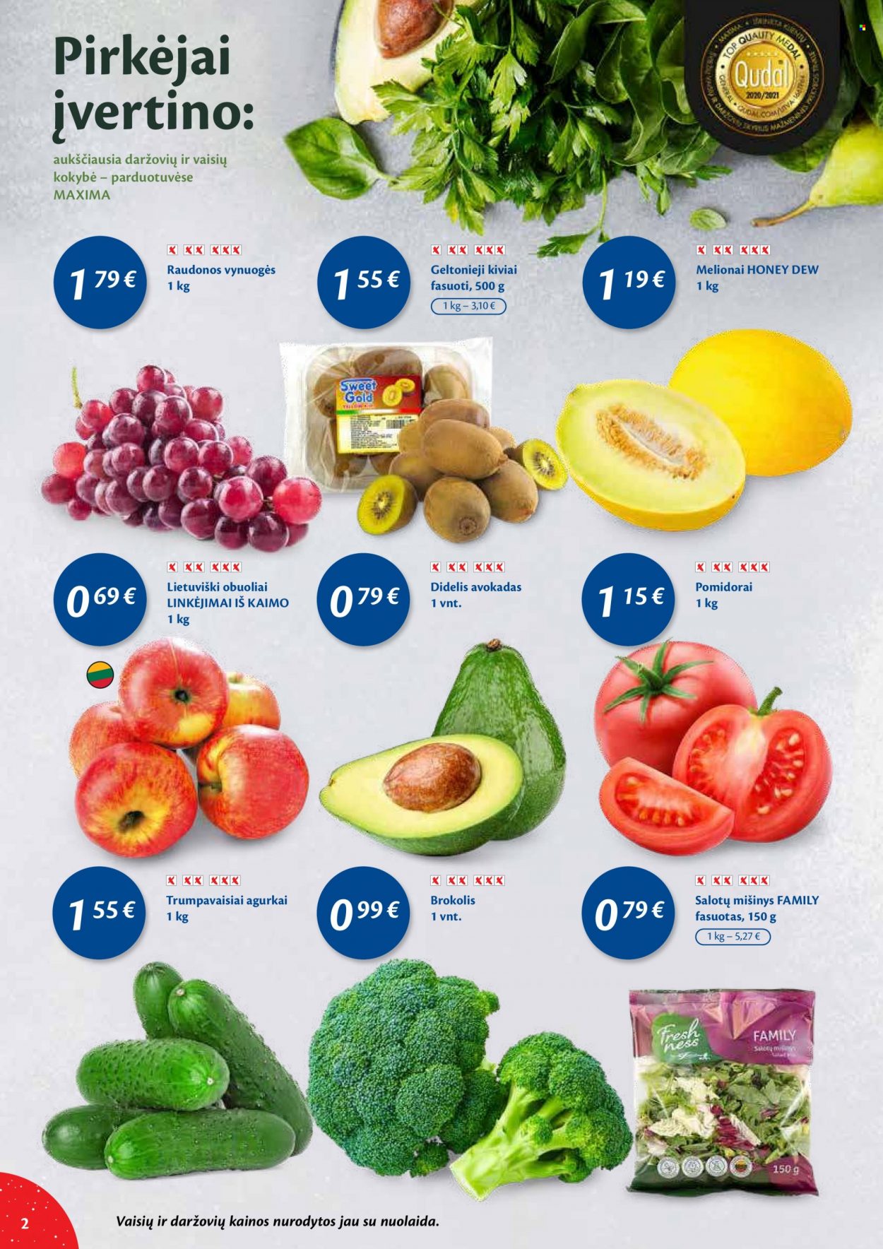 thumbnail - „Maxima“ leidinys - 2021 12 07 - 2021 12 13 - Išpardavimų produktai - pomidorai, avokadas, melionai, obuolys, vynuogės. 2 puslapis.