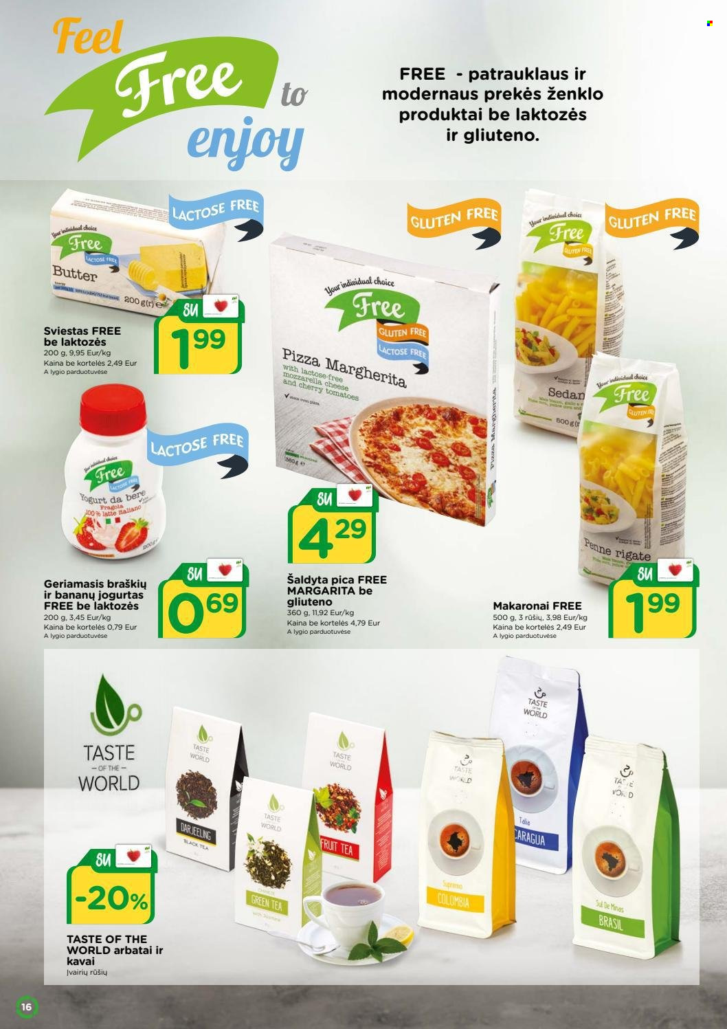thumbnail - „iki“ leidinys - 2022 01 03 - 2022 01 30 - Išpardavimų produktai - pizza, mozzarella, jogurtas, sviestas, šaldyti patiekalai, arbata. 16 puslapis.