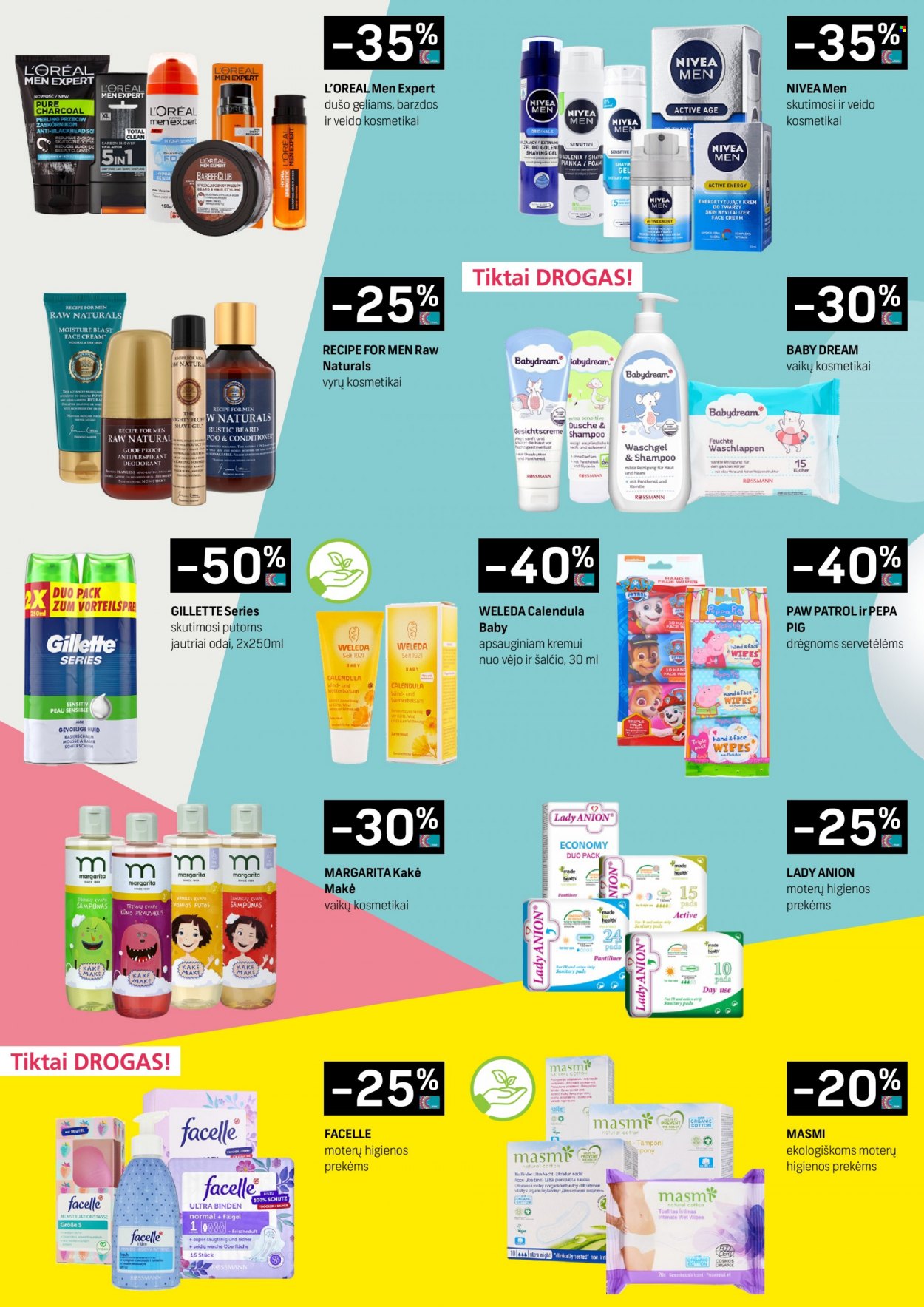 thumbnail - „Drogas“ leidinys - 2022 01 03 - 2022 01 23 - Išpardavimų produktai - L'Oréal, Nivea, Raw Naturals, shampoo, šampūnas, vonios putos, Weleda, Gillette. 6 puslapis.