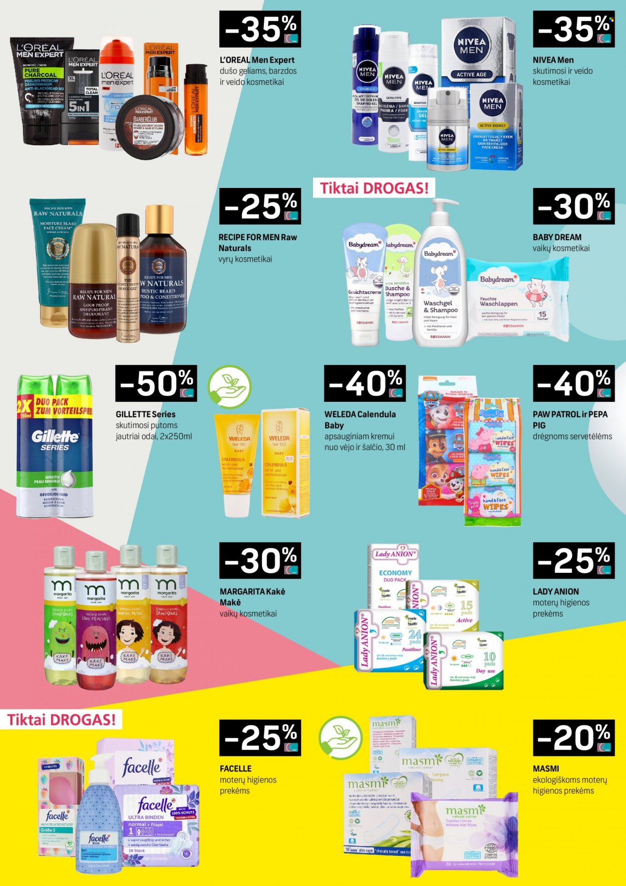 thumbnail - „Drogas“ leidinys - 2022 01 03 - 2022 02 01 - Išpardavimų produktai - L'Oréal, Nivea, Raw Naturals, shampoo, šampūnas, vonios putos, Weleda, Gillette. 6 puslapis.