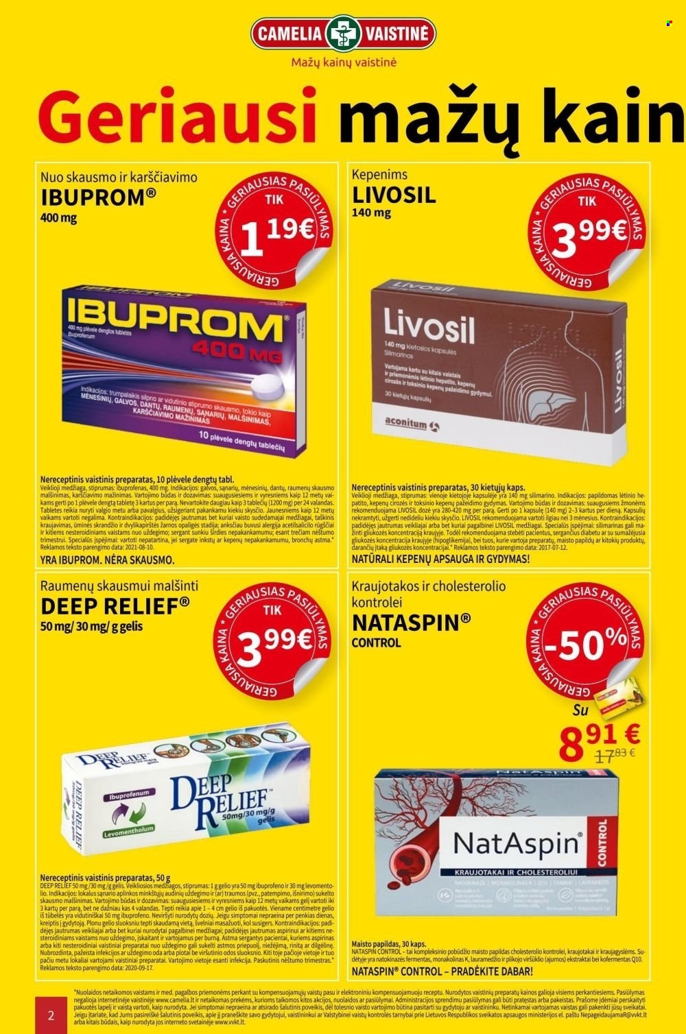 thumbnail - „CAMELIA Vaistinė“ leidinys - 2022 05 01 - 2022 05 31 - Išpardavimų produktai - Ibuprom. 2 puslapis.