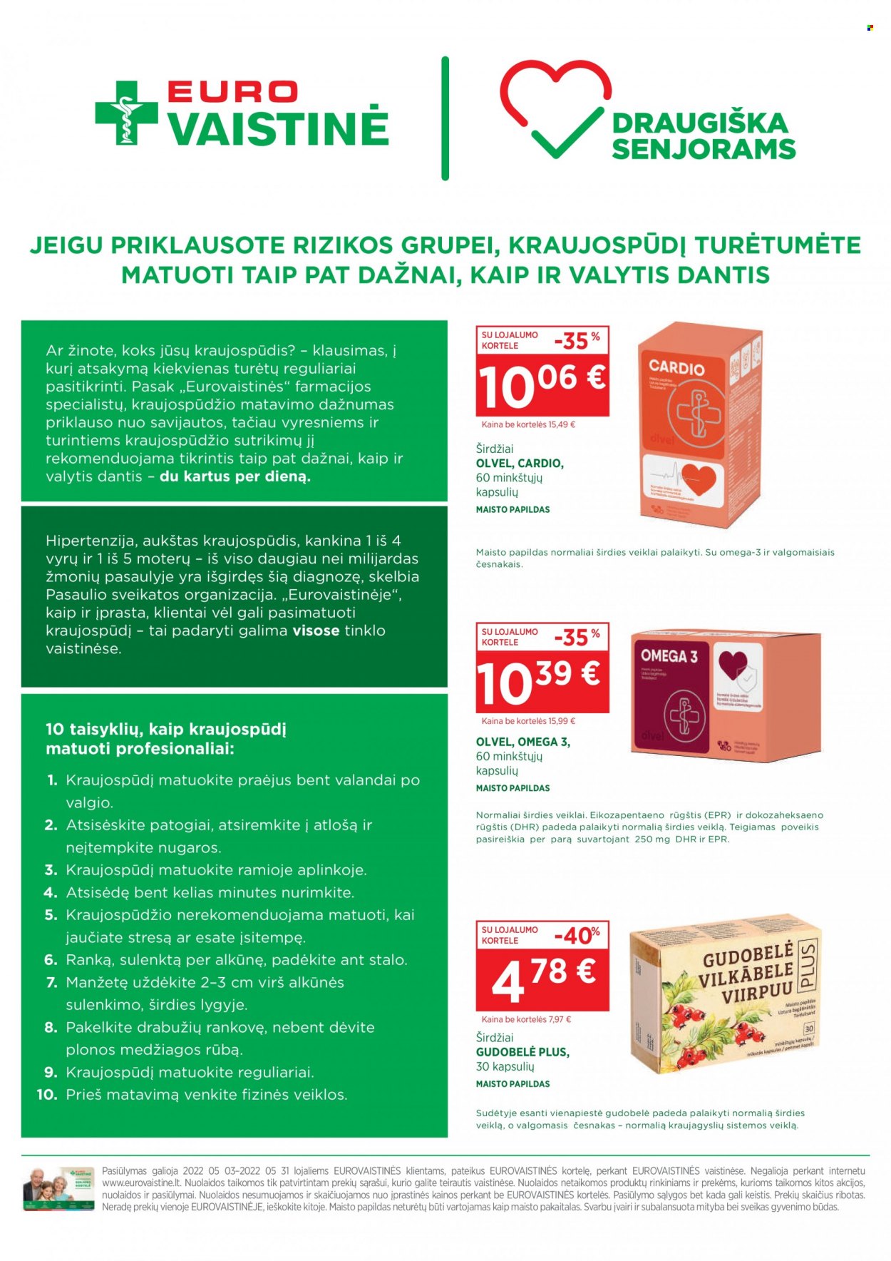 thumbnail - „EUROVAISTINĖ“ leidinys - 2022 05 03 - 2022 05 31 - Išpardavimų produktai - Gudobelé Plus, omega 3. 39 puslapis.