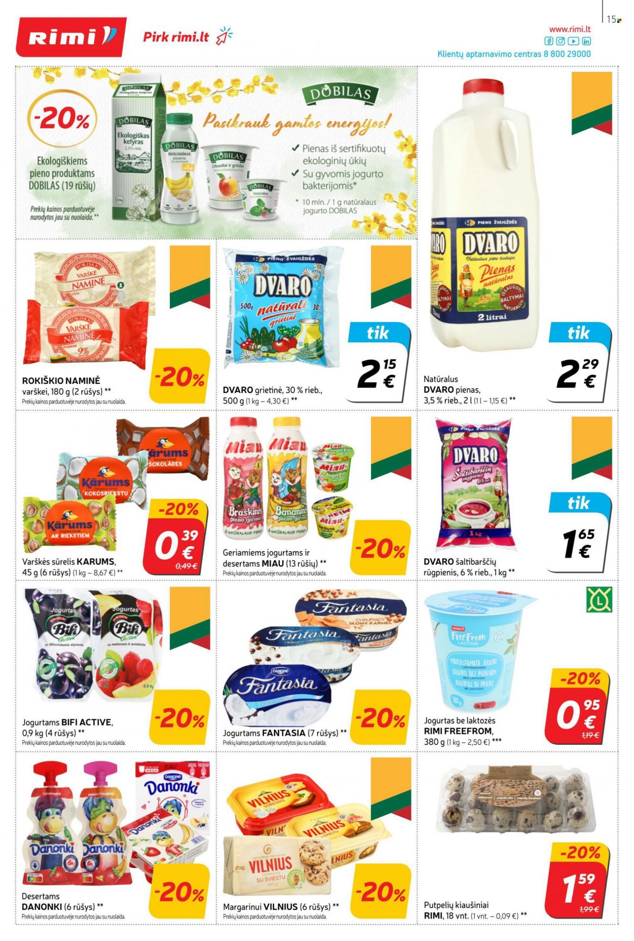 thumbnail - „Rimi“ leidinys - 2022 05 10 - 2022 05 16 - Išpardavimų produktai - obuolys, Danone, varškei, jogurtas, pienas, šaltibarščių rūgpienis, kiaušiniai, grietinė. 15 puslapis.