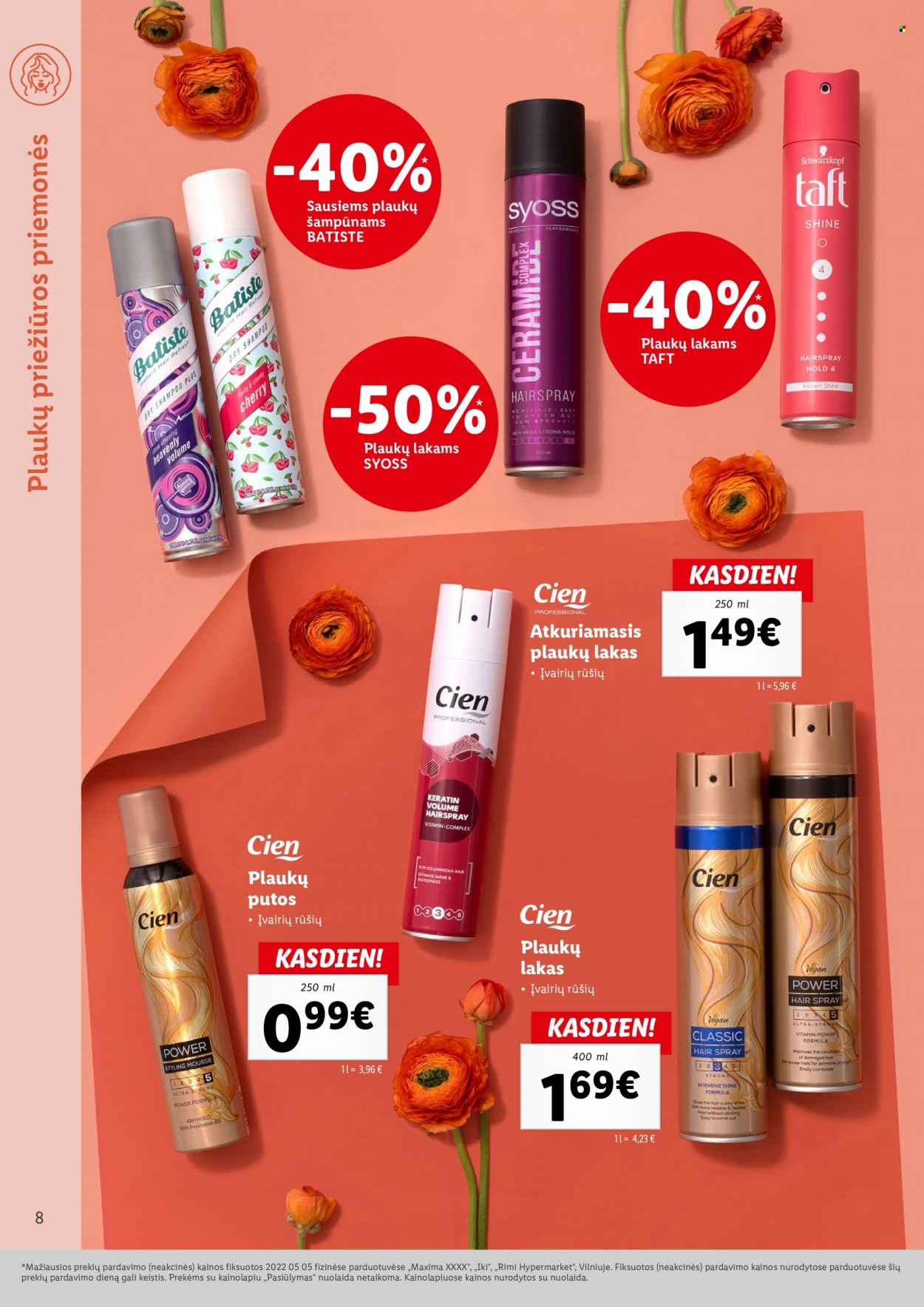 thumbnail - „Lidl“ leidinys - Išpardavimų produktai - Batiste, shampoo, Schwarzkopf, Syoss. 8 puslapis.