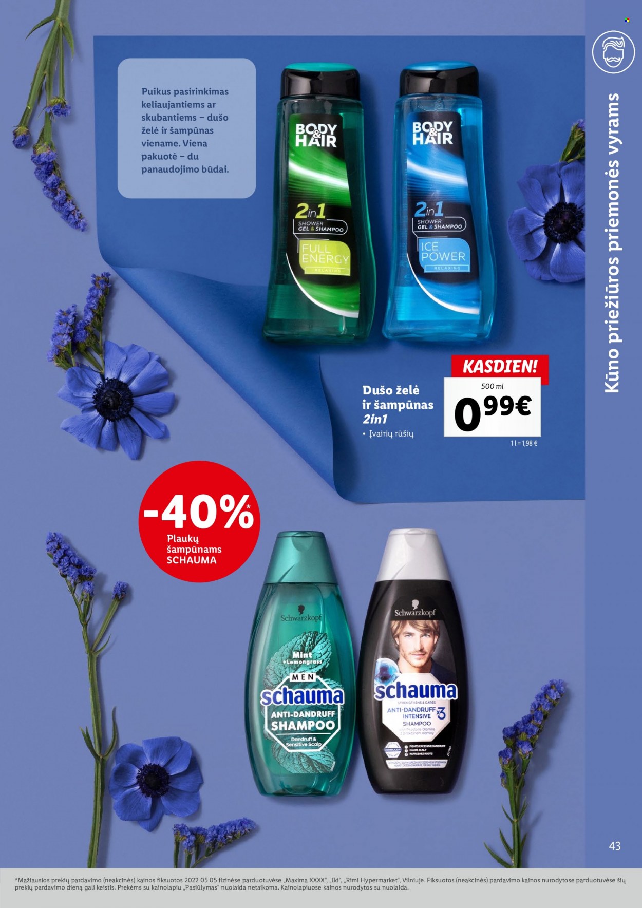 thumbnail - „Lidl“ leidinys - Išpardavimų produktai - dušo želé, shampoo, Schwarzkopf, šampūnas, kūno priežiūros, Ice Power. 43 puslapis.