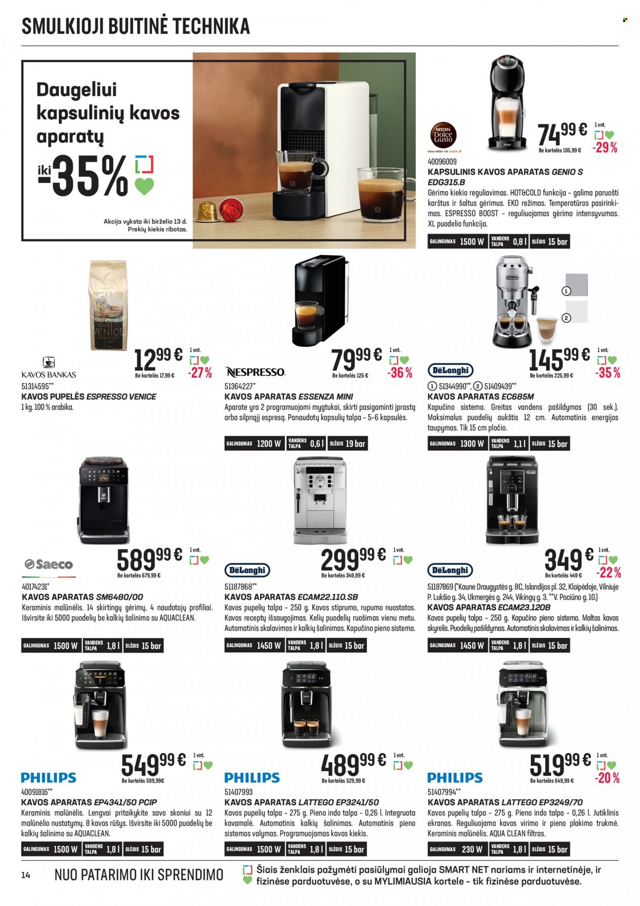 thumbnail - „Senukai“ leidinys - 2022 05 18 - 2022 06 13 - Išpardavimų produktai - kapsulinis kavos aparatas, kavos aparatas. 14 puslapis.