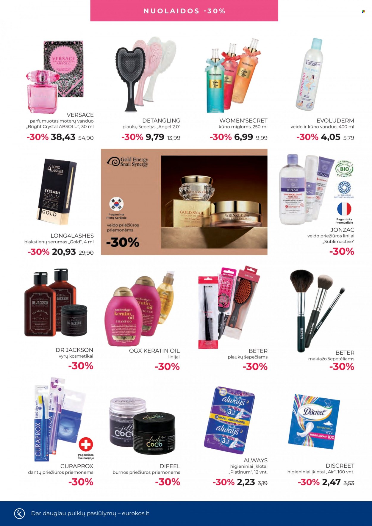 thumbnail - „Eurokos“ leidinys - 2022 06 28 - 2022 08 01 - Išpardavimų produktai - burnos priežiūros, keratin, OGX, shampoo, plaukų šepetys, šepetys, Long4lashes, Women'Secret, Versace. 2 puslapis.