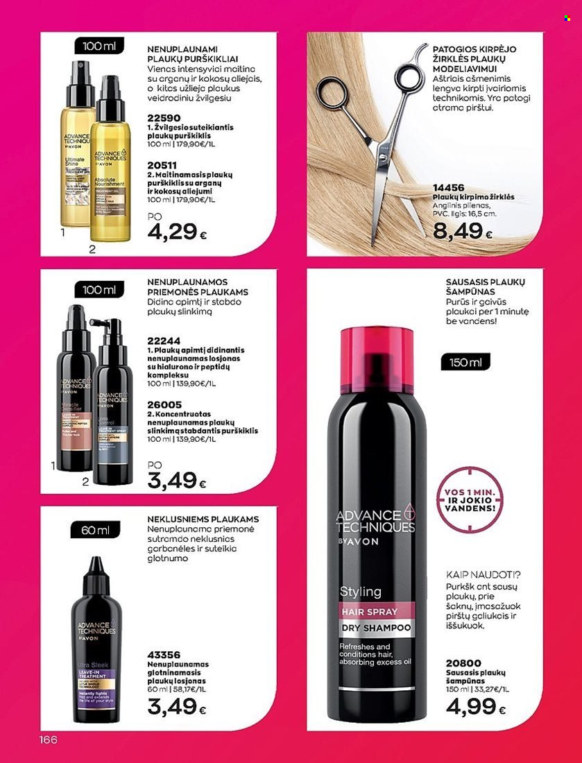 thumbnail - „Avon“ leidinys - 2022 08 01 - 2022 08 31 - Išpardavimų produktai - Avon, plaukų šampūnas, shampoo, šampūnas, losjonas. 166 puslapis.