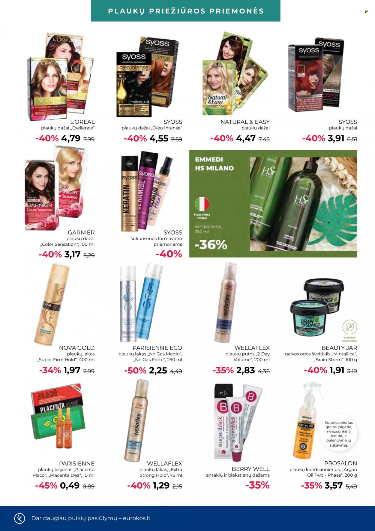 thumbnail - „Eurokos“ leidinys - 2022 08 02 - 2022 08 30 - Išpardavimų produktai - L'Oréal, Syoss, Garnier, plaukų dažai, losjonas. 6 puslapis.