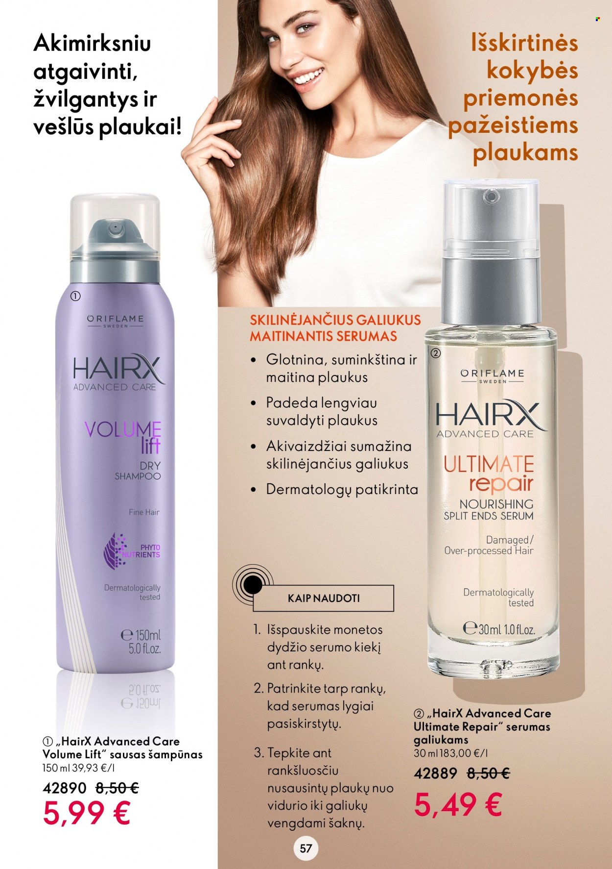 thumbnail - „Oriflame“ leidinys - 2022 08 03 - 2022 08 23 - Išpardavimų produktai - shampoo, šampūnas, HairX. 57 puslapis.