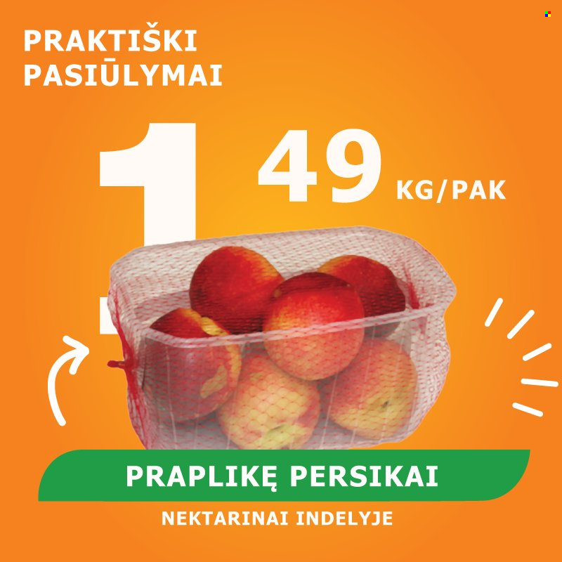 thumbnail - „NORFA“ leidinys - 2022 08 09 - 2022 08 15 - Išpardavimų produktai - persikai, nektarinai. 1 puslapis.