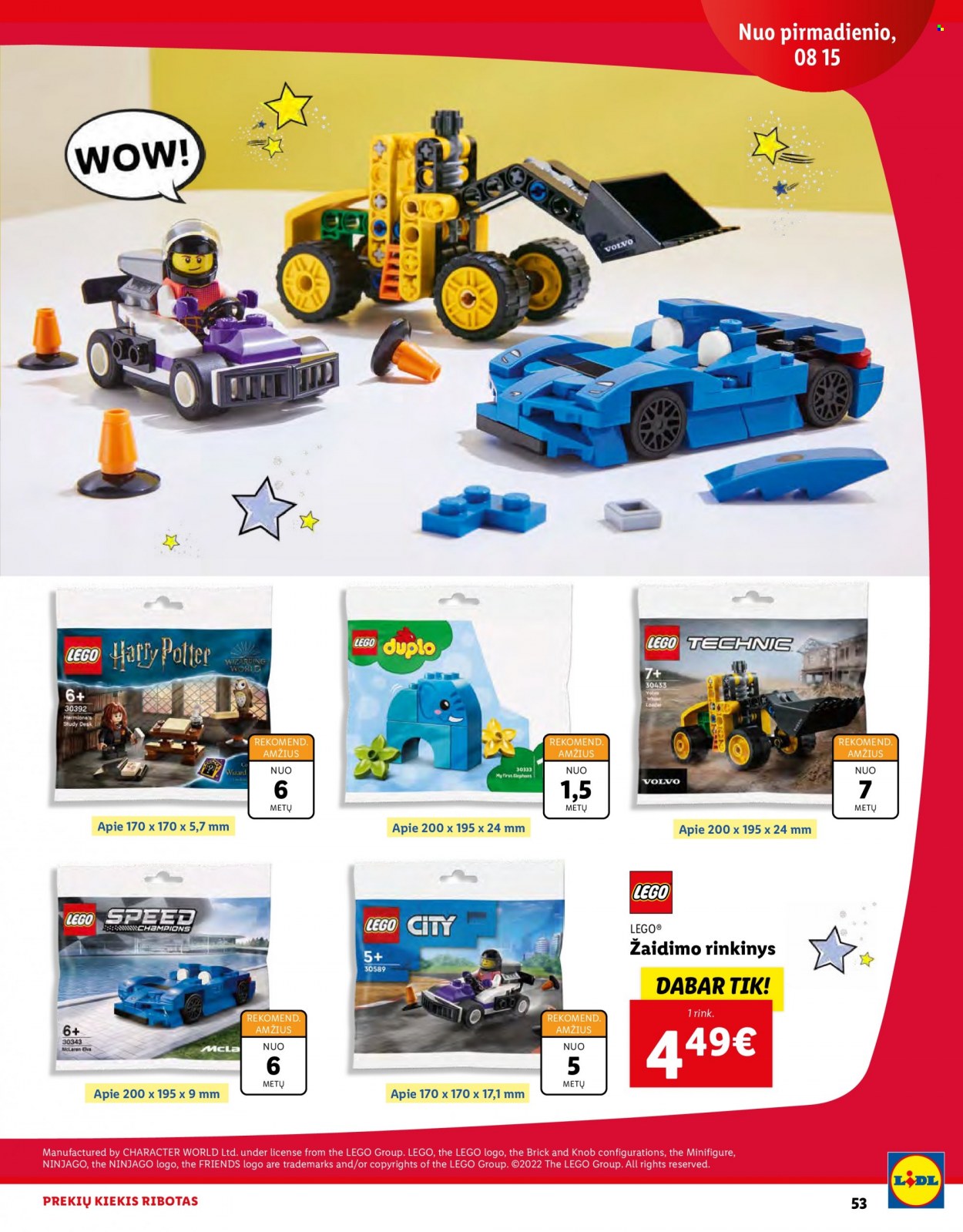 thumbnail - „Lidl“ leidinys - Išpardavimų produktai - Lego, Lego City, Lego Duplo, Lego Harry Potter, Lego Technic. 53 puslapis.