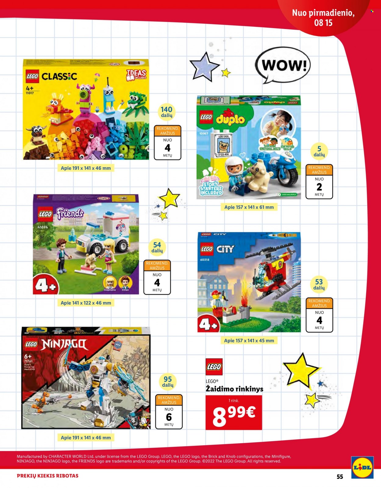 thumbnail - „Lidl“ leidinys - Išpardavimų produktai - Lego, Lego City, Lego Classic, Lego Duplo, Lego Friends, Lego Ninjago. 55 puslapis.