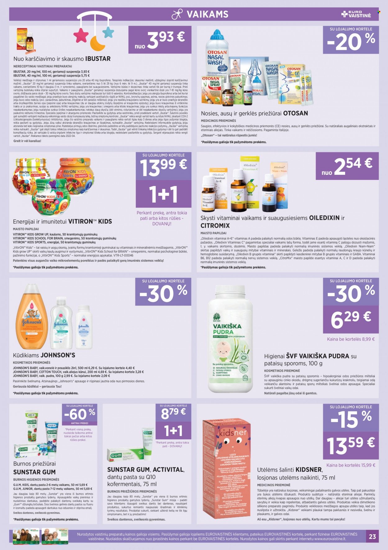 thumbnail - „EUROVAISTINĖ“ leidinys - 2022 09 01 - 2022 09 30 - Išpardavimų produktai - burnos priežiūros, Sunstar Gum, šukos, losjonas, B12, maisto papildai, Vitiron. 23 puslapis.
