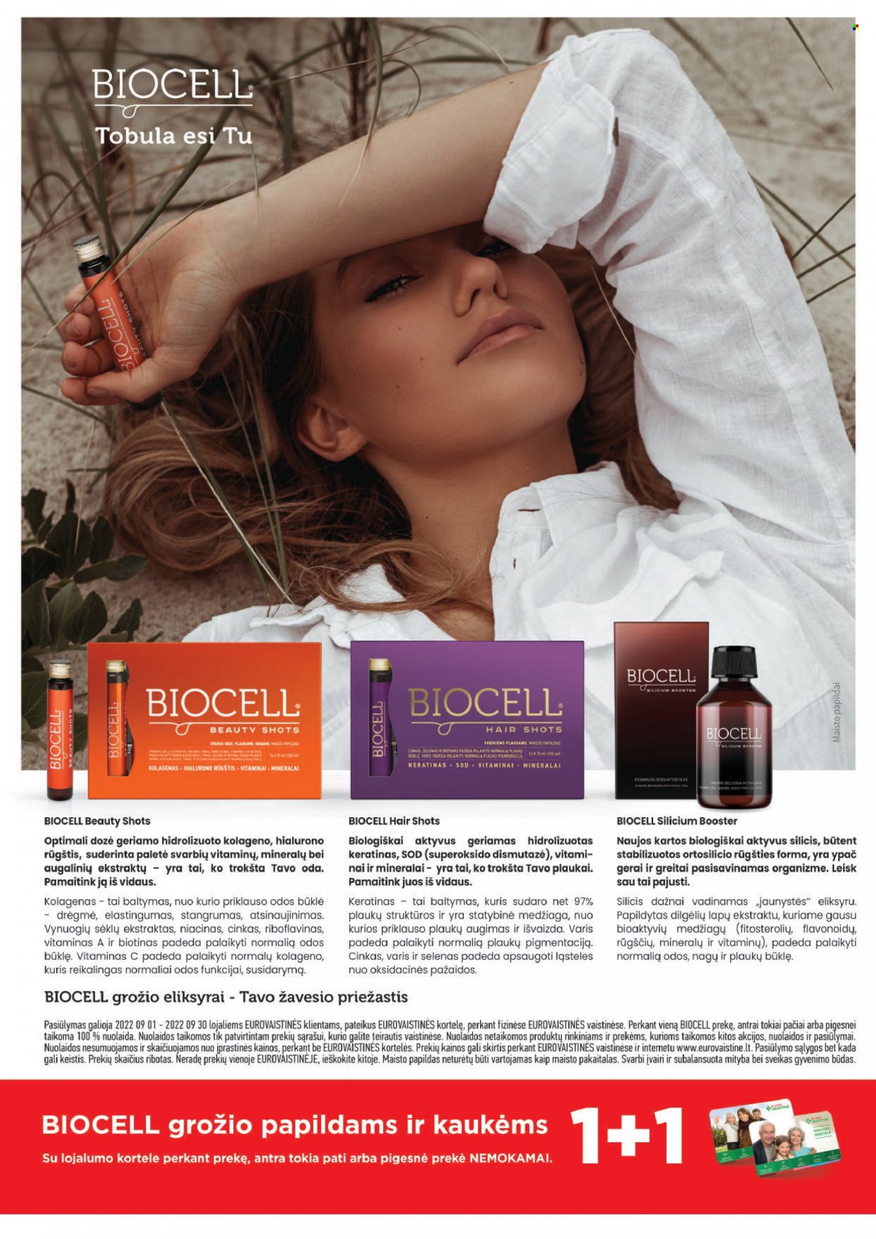 thumbnail - „EUROVAISTINĖ“ leidinys - 2022 09 01 - 2022 09 30 - Išpardavimų produktai - Biocell, maisto papildai. 24 puslapis.