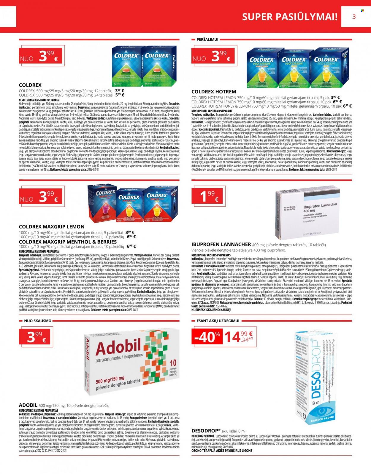 thumbnail - „Gintarinė vaistinė“ leidinys - 2022 09 01 - 2022 09 30 - Išpardavimų produktai - Coldrex, Coldrex Maxgrip, Ibuprofen. 3 puslapis.