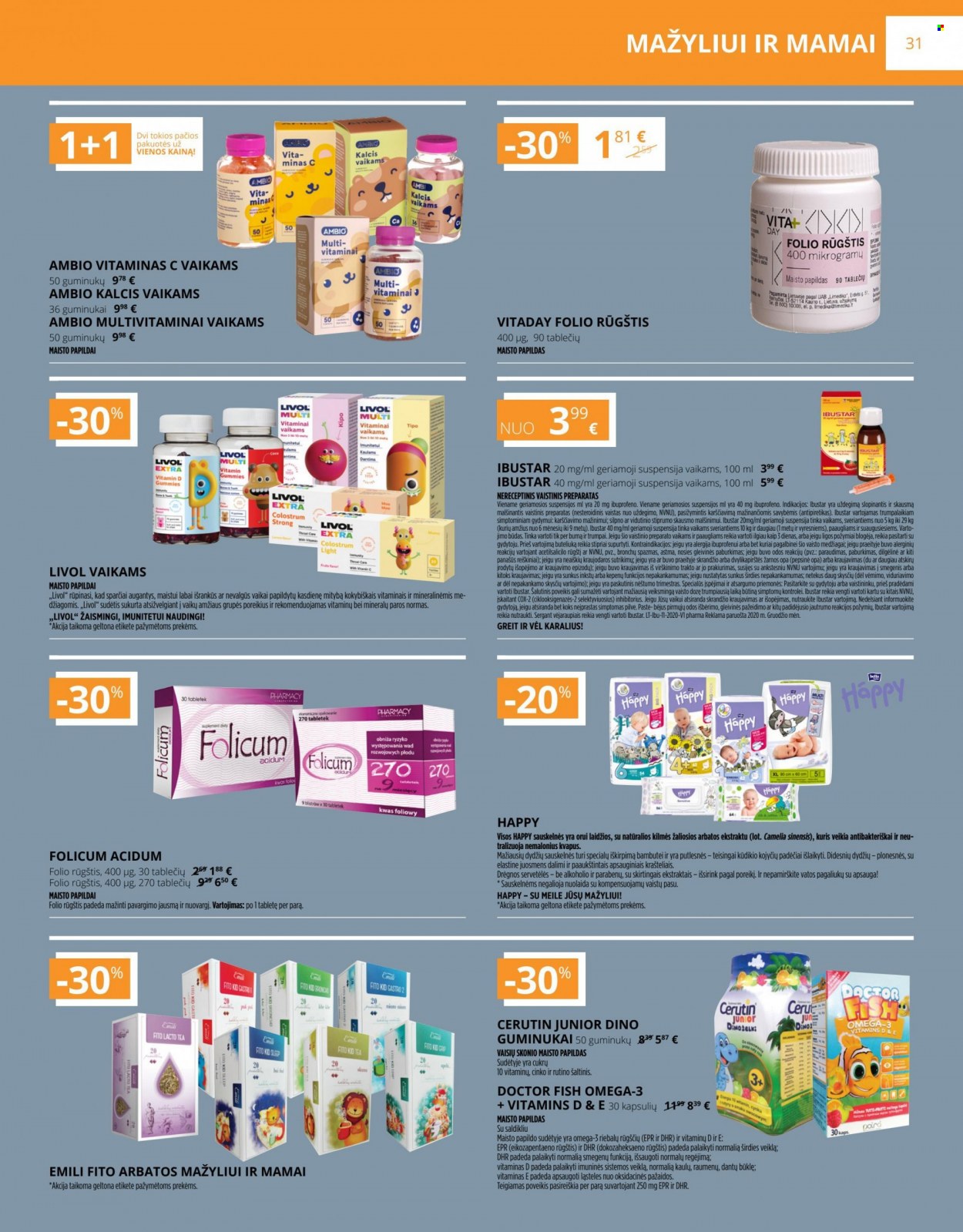 thumbnail - „Gintarinė vaistinė“ leidinys - 2022 09 01 - 2022 09 30 - Išpardavimų produktai - Livol, maisto papildai, omega 3. 31 puslapis.