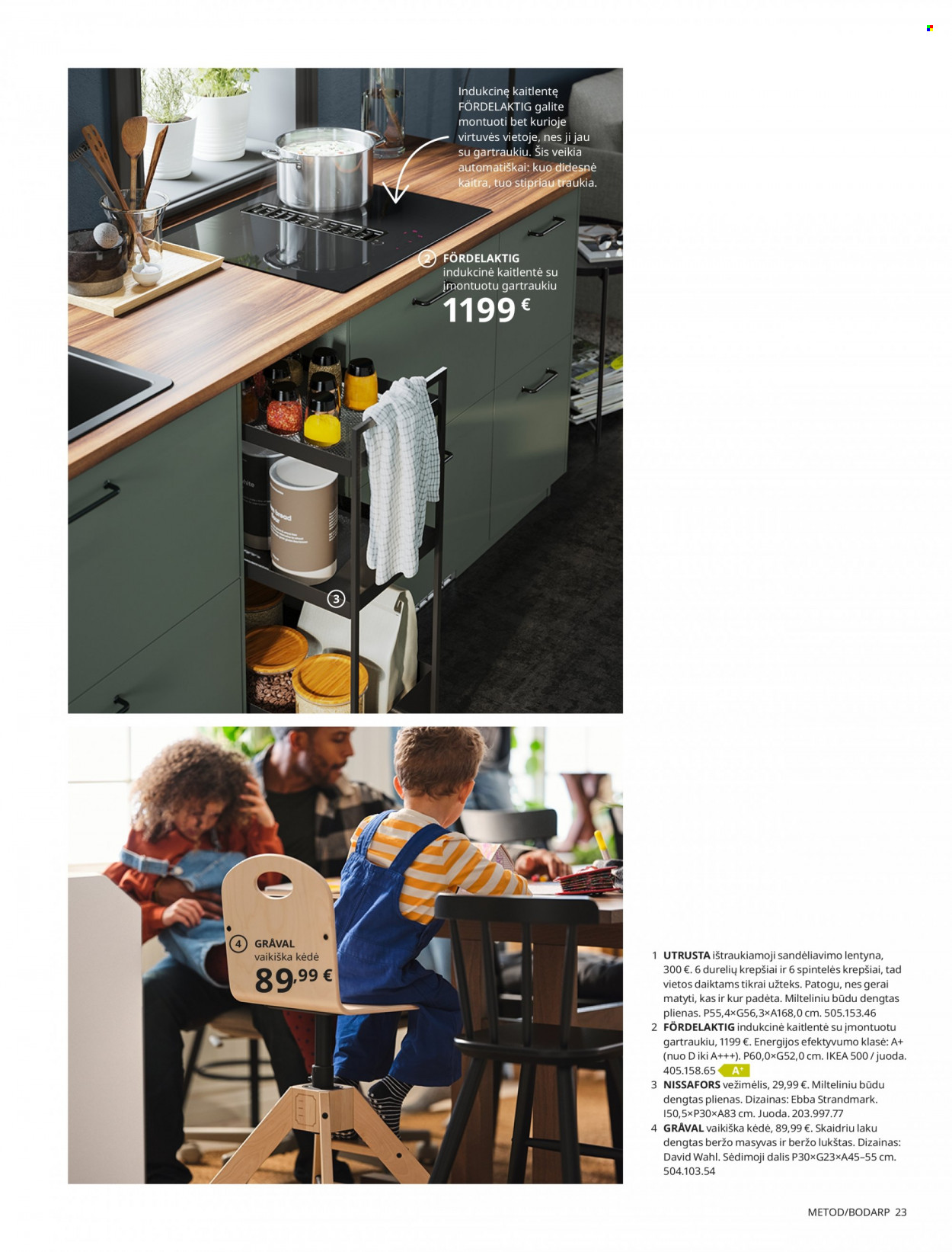 thumbnail - „IKEA“ leidinys - Išpardavimų produktai - spintelė, lentyna, sandėliavimo lentyna, kėdė. 23 puslapis.