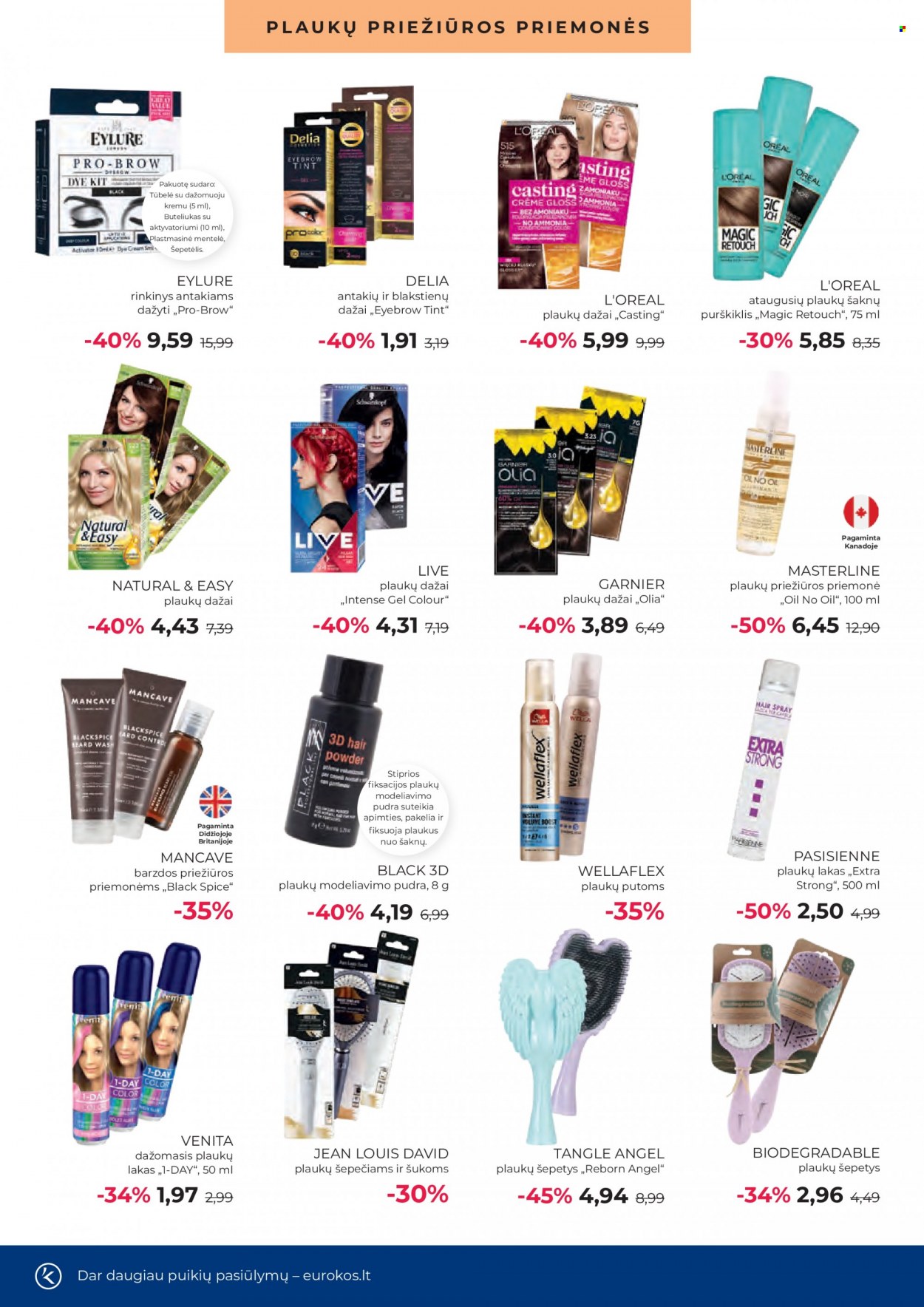 thumbnail - „Eurokos“ leidinys - 2022 09 29 - 2022 10 26 - Išpardavimų produktai - L'Oréal, Garnier, plaukų dažai, plaukų šepetys, šepetys, Eylure. 6 puslapis.