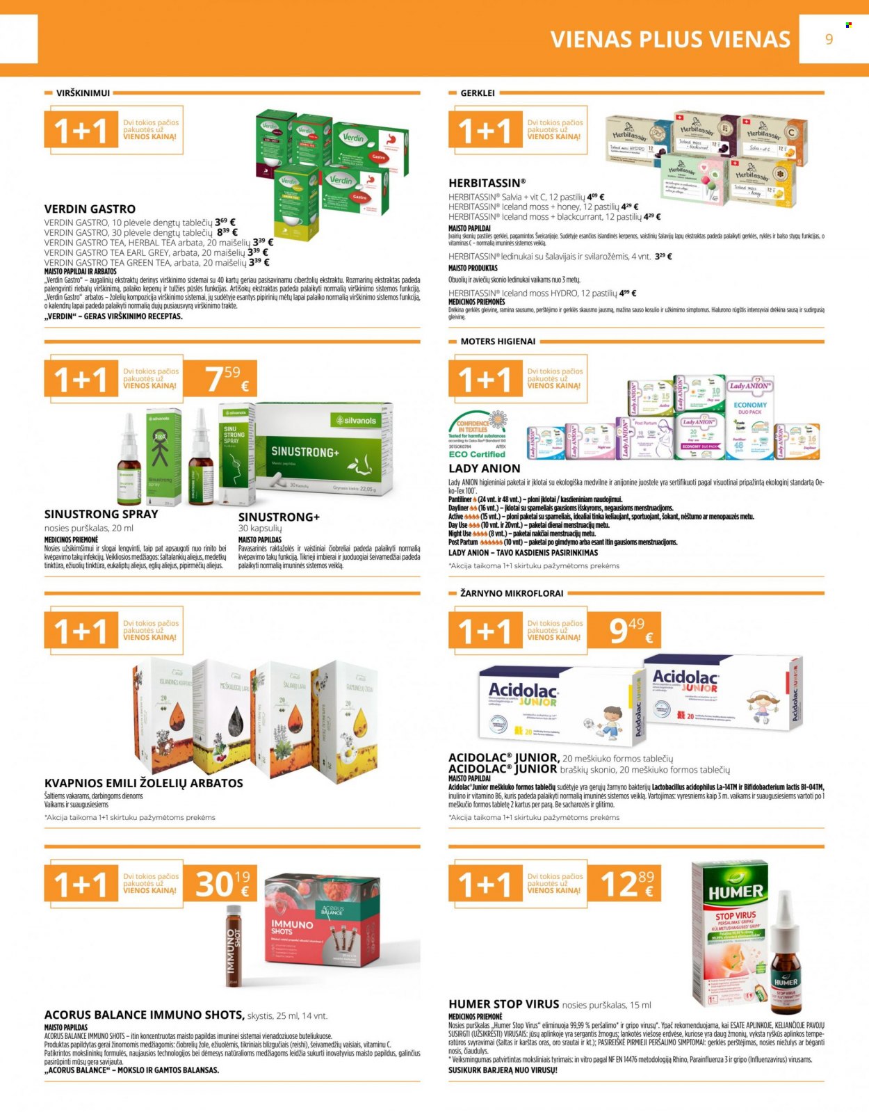 thumbnail - „Gintarinė vaistinė“ leidinys - 2022 10 01 - 2022 10 31 - Išpardavimų produktai - Balance, Lady Anion, Herbitassin, maisto papildai. 9 puslapis.
