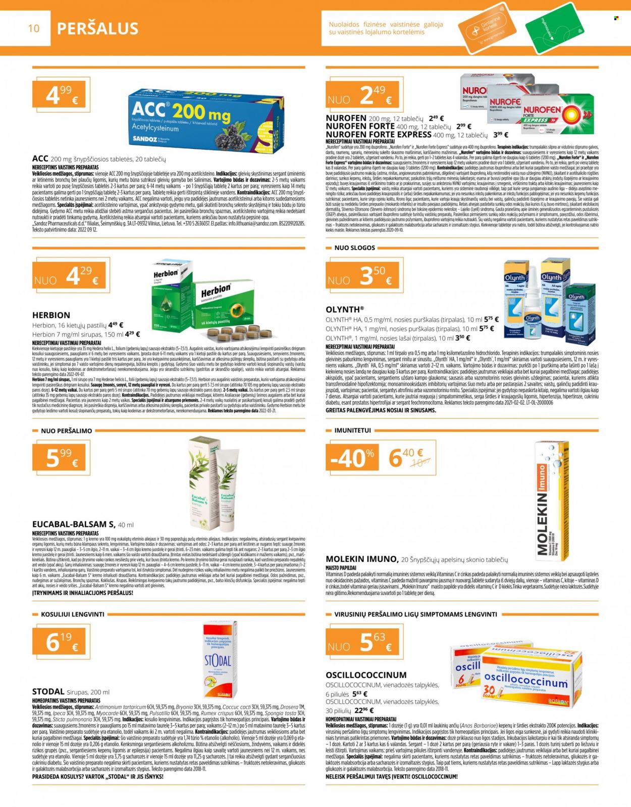 thumbnail - „Gintarinė vaistinė“ leidinys - 2022 10 01 - 2022 10 31 - Išpardavimų produktai - ACC, maisto papildai, Olynth. 10 puslapis.