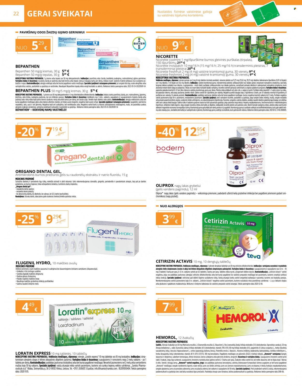 thumbnail - „Gintarinė vaistinė“ leidinys - 2022 10 01 - 2022 10 31 - Išpardavimų produktai - burnos priežiūros, kremas, Bepanthen, Nicorette. 22 puslapis.