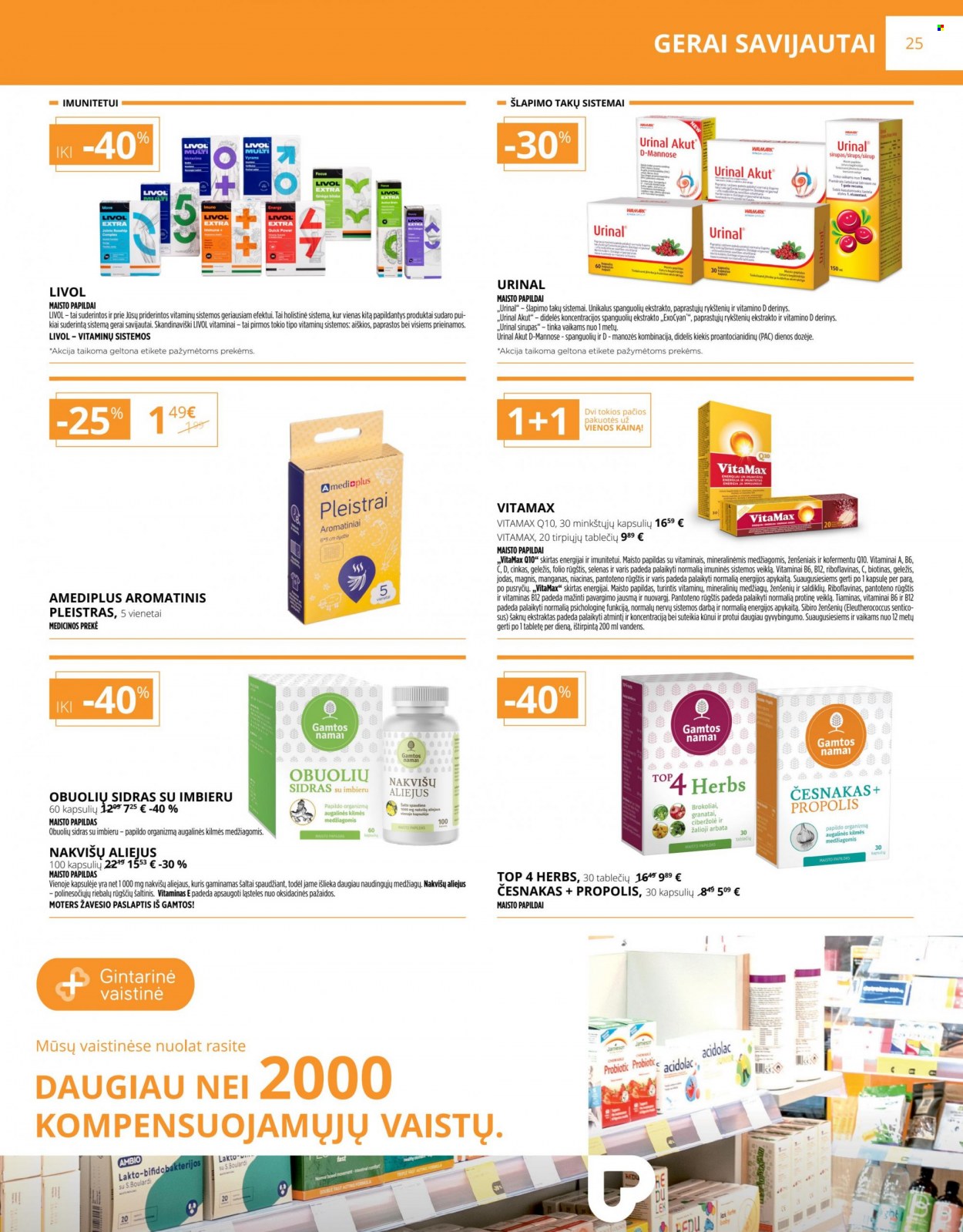 thumbnail - „Gintarinė vaistinė“ leidinys - 2022 10 01 - 2022 10 31 - Išpardavimų produktai - B12, Livol, Magnis, maisto papildai, Propolis. 25 puslapis.