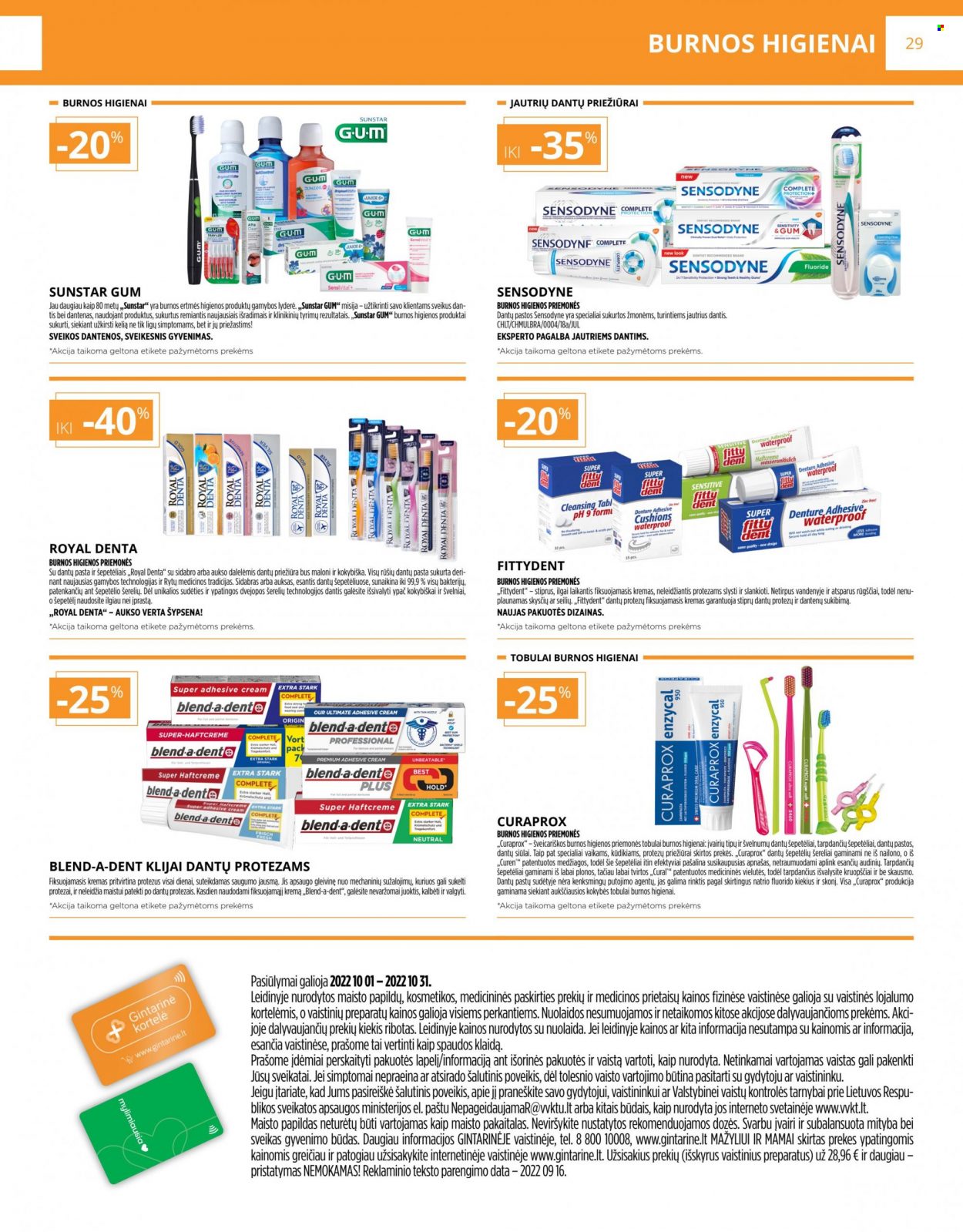thumbnail - „Gintarinė vaistinė“ leidinys - 2022 10 01 - 2022 10 31 - Išpardavimų produktai - blend-a-dent, Sensodyne, Sunstar Gum, kremas, Zinc. 29 puslapis.