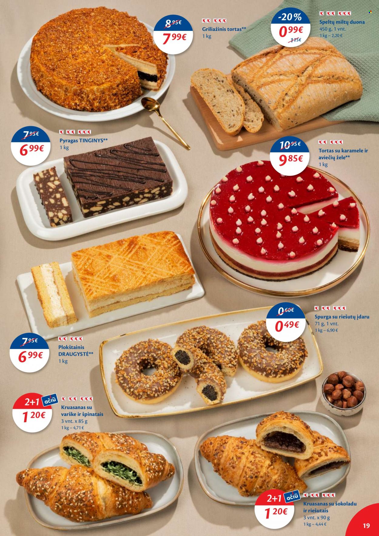 thumbnail - „Maxima“ leidinys - 2022 10 04 - 2022 10 10 - Išpardavimų produktai - duona, pyragas, spurga, tortas. 19 puslapis.