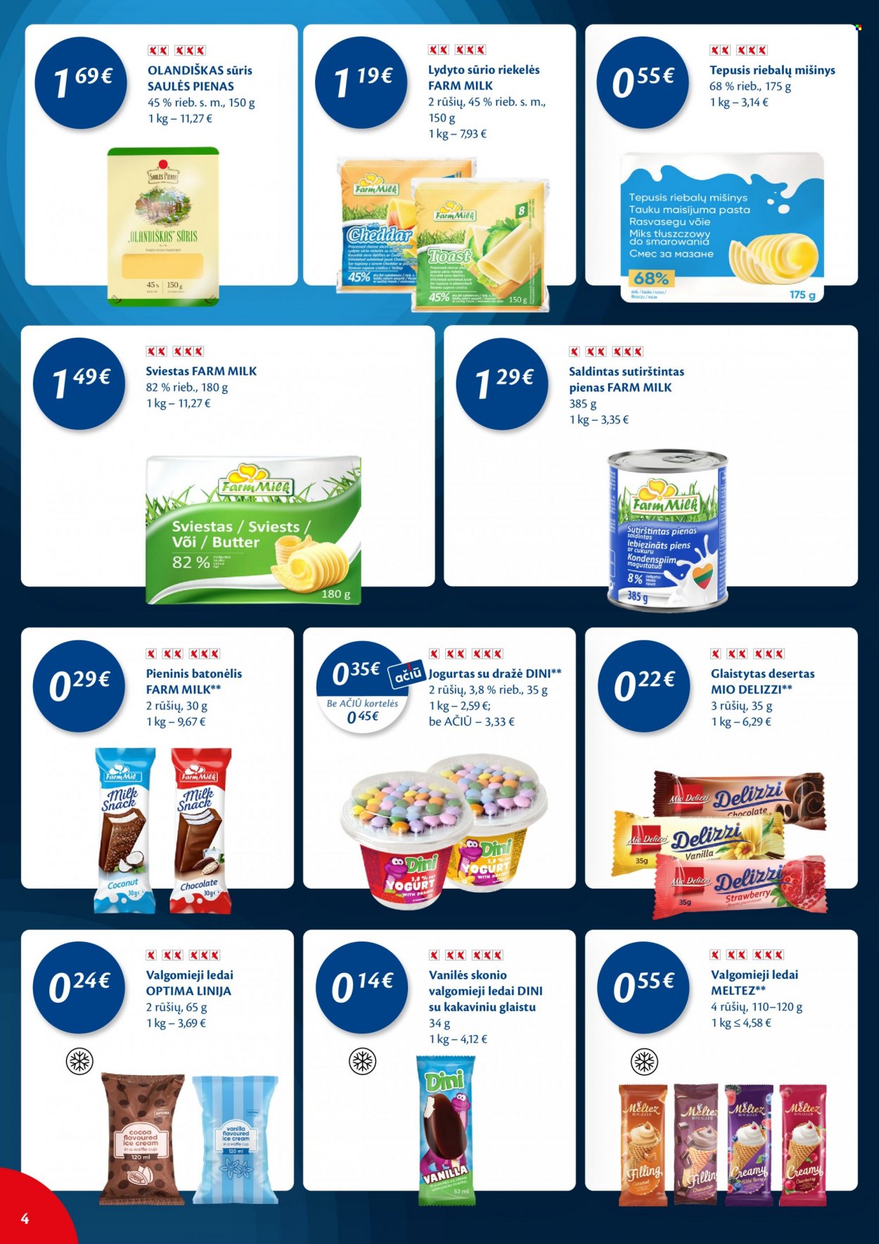 thumbnail - „Maxima“ leidinys - 2022 10 03 - 2022 10 31 - Išpardavimų produktai - cheddar, sūris, jogurtas, pienas, sviestas, ledai, valgomieji ledai. 4 puslapis.
