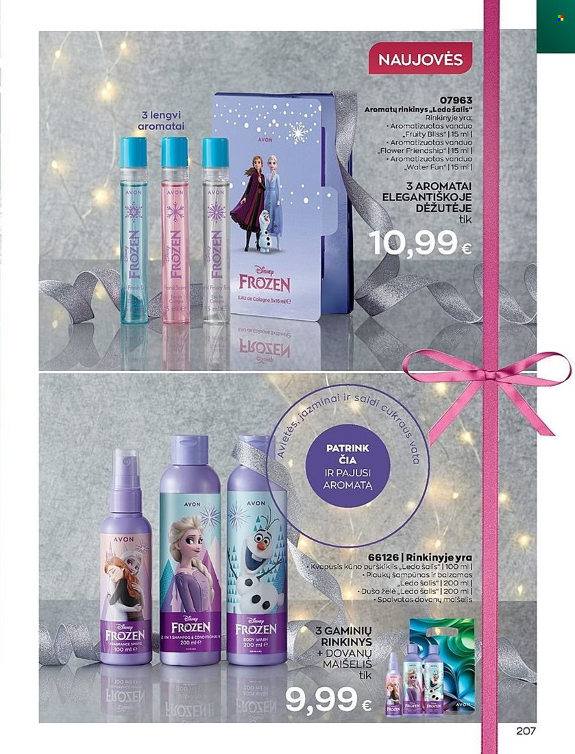 thumbnail - „Avon“ leidinys - 2022 11 01 - 2022 11 30 - Išpardavimų produktai - Disney Frozen, Avon, dušo želé, plaukų šampūnas, shampoo, šampūnas, Disney, kūno purškiklis. 207 puslapis.
