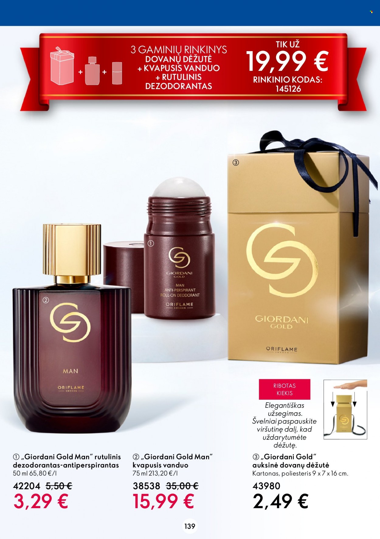 thumbnail - „Oriflame“ leidinys - 2022 11 09 - 2022 11 29 - Išpardavimų produktai - Giordani Gold, antiperspirantas, dezodorantas, kvapusis vanduo, rutulinis dezodorantas. 139 puslapis.