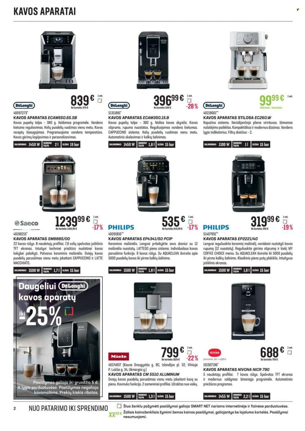 thumbnail - „Senukai“ leidinys - 2022 11 10 - 2022 12 05 - Išpardavimų produktai - Philips, Miele, DeLonghi, Saeco, kavos aparatas. 2 puslapis.