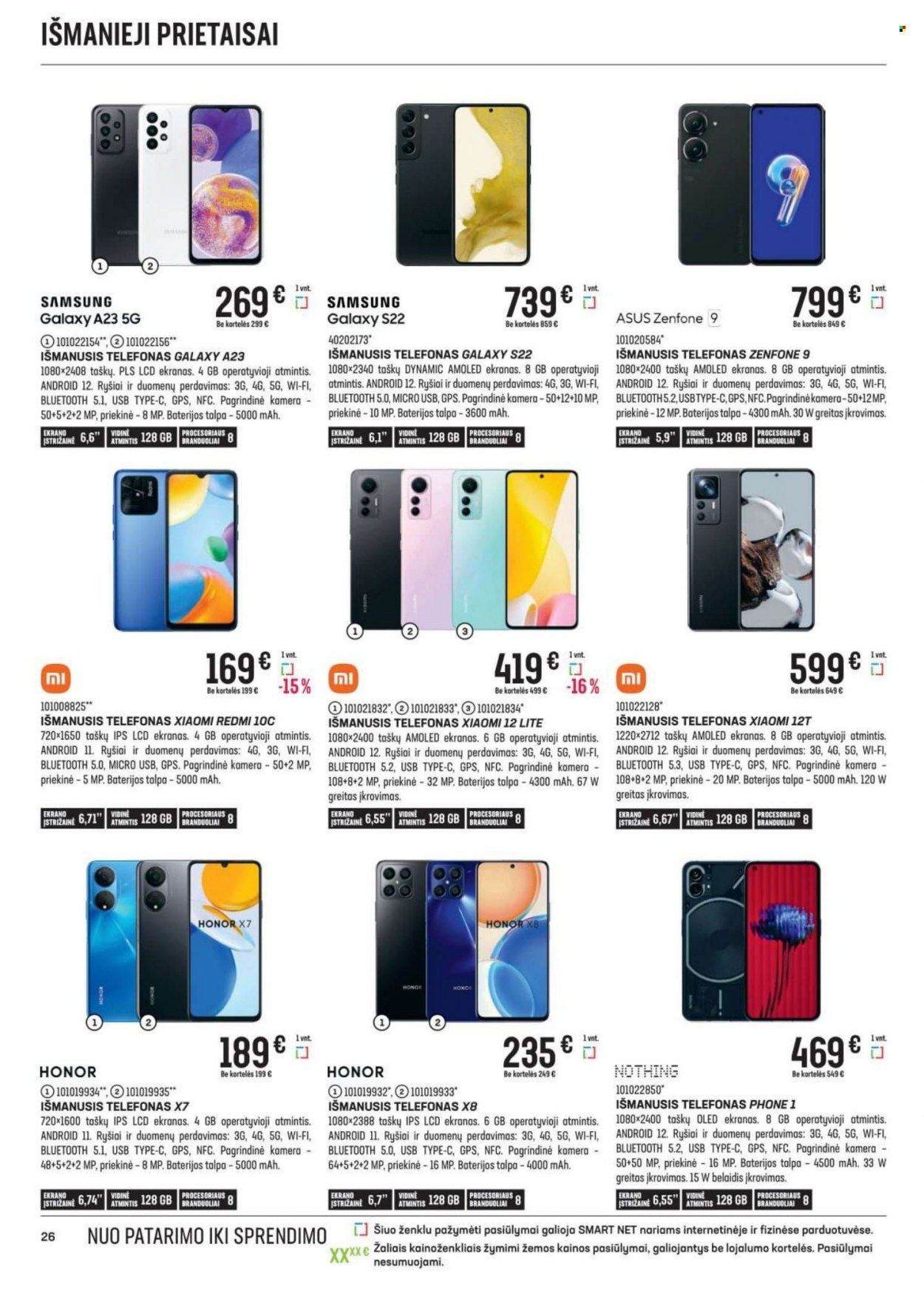 thumbnail - „Senukai“ leidinys - 2022 11 10 - 2022 12 05 - Išpardavimų produktai - Samsung, Xiaomi, Asus, Honor, Samsung Galaxy, telefonas, OLED. 26 puslapis.