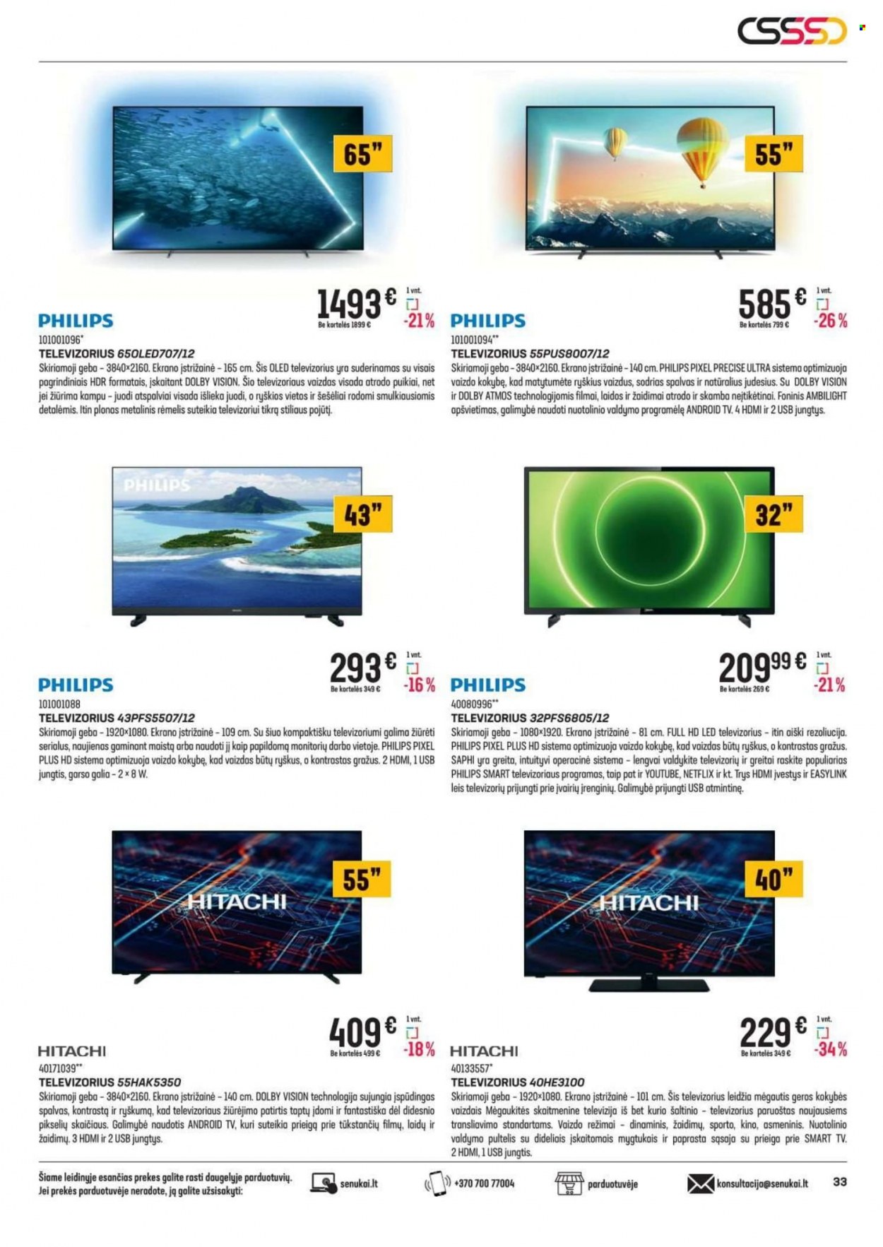 thumbnail - „Senukai“ leidinys - 2022 11 10 - 2022 12 05 - Išpardavimų produktai - Philips, android tv, OLED, televizorius. 33 puslapis.