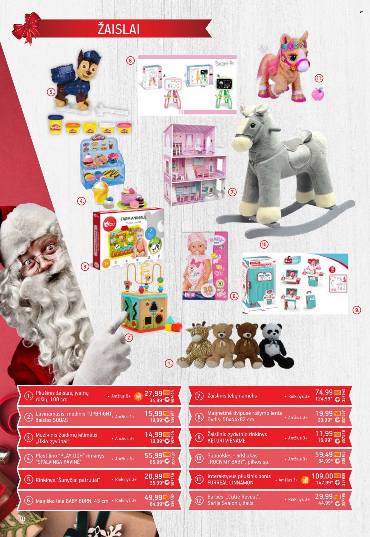 thumbnail - „ERMITAŽAS“ leidinys - 2022 11 09 - 2022 12 27 - Išpardavimų produktai - kilimėlis, Baby Born, lėlė, Play-Doh, žaisliné. 30 puslapis.