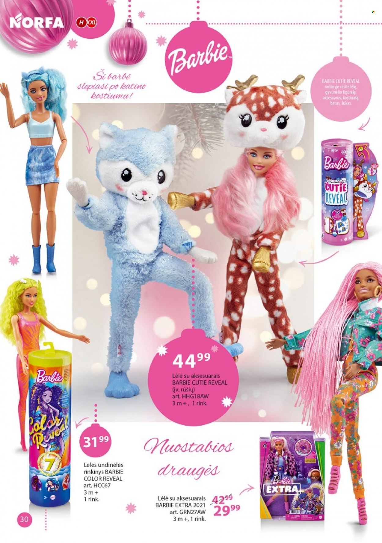 thumbnail - „NORFA“ leidinys - 2022 11 15 - 2022 12 05 - Išpardavimų produktai - Barbie, lėlė. 30 puslapis.