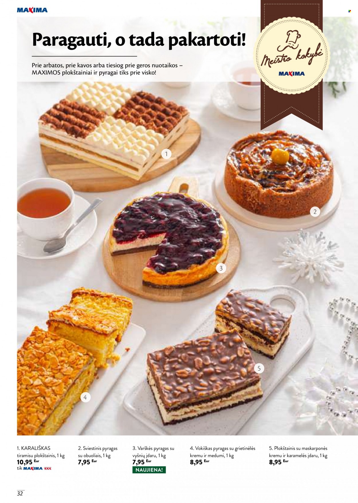 thumbnail - „Maxima“ leidinys - 2022 11 17 - 2023 01 04 - Išpardavimų produktai - pyragas, karamelės. 32 puslapis.