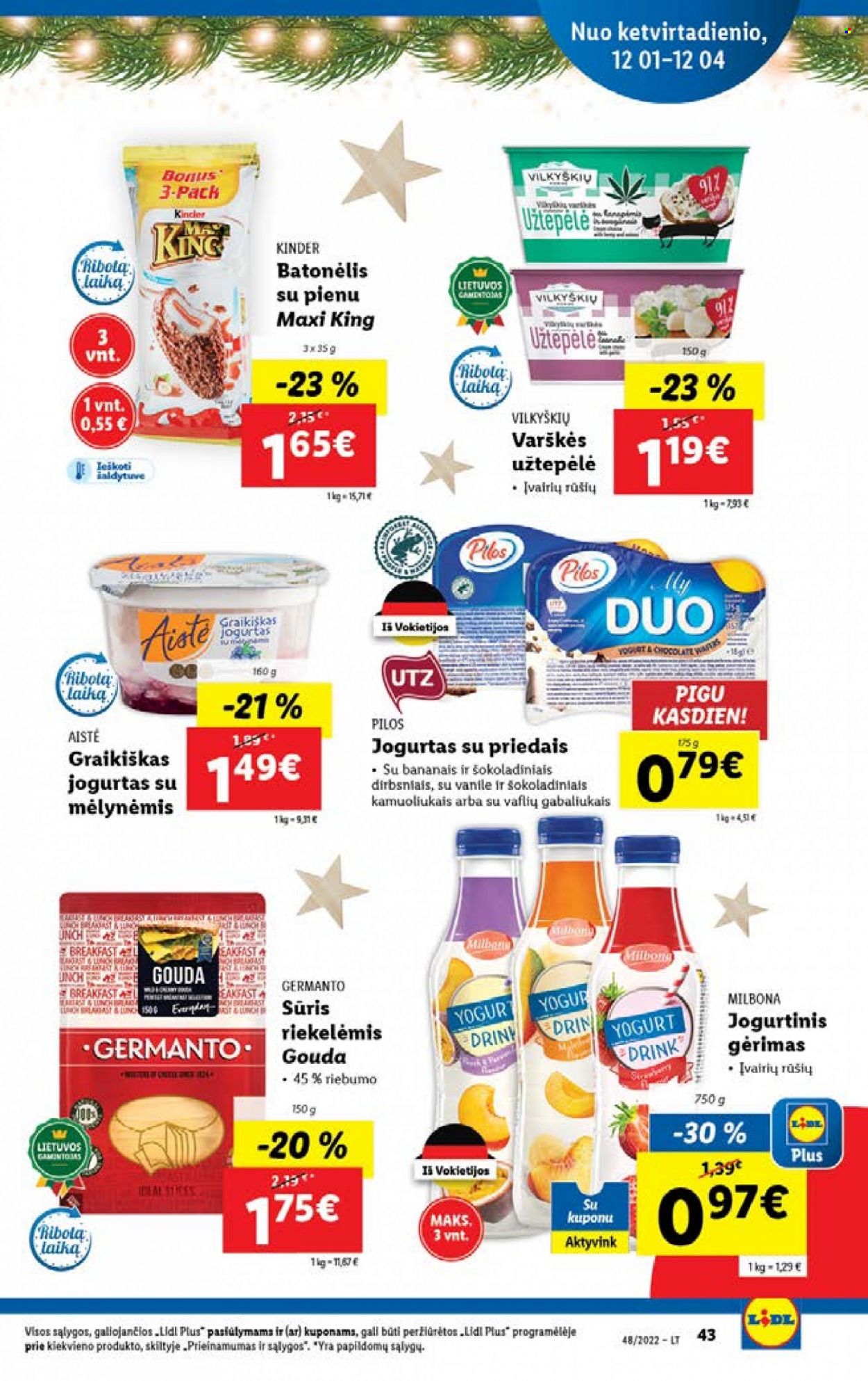 thumbnail - „Lidl“ leidinys - 2022 11 28 - 2022 12 04 - Išpardavimų produktai - gouda, sūris, jogurtas. 43 puslapis.