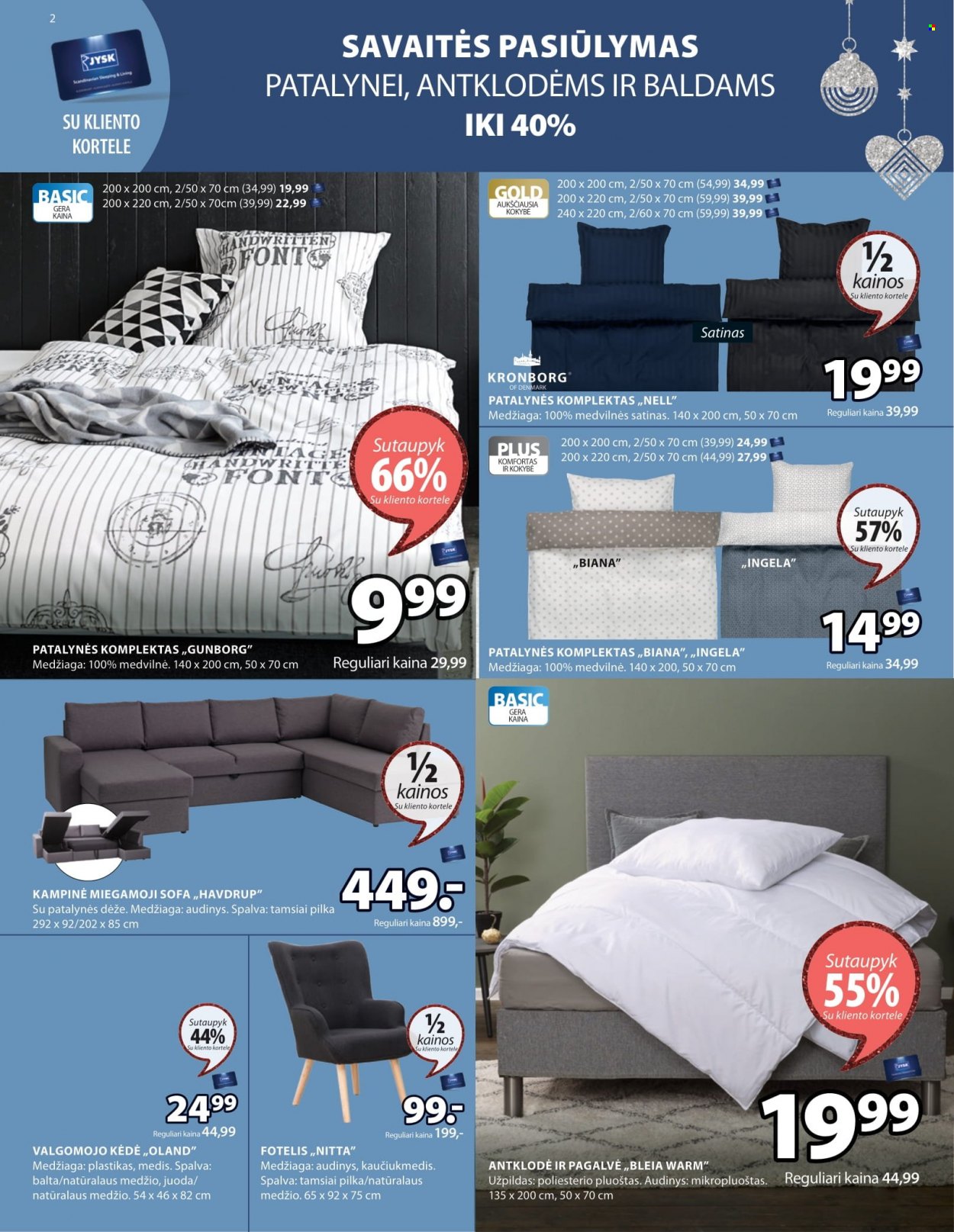thumbnail - „JYSK“ leidinys - 2022 11 29 - 2022 12 05 - Išpardavimų produktai - baldams, dėžė, foteliai, sofa, antklodės, pagalvė, patalynė, kėdė. 2 puslapis.