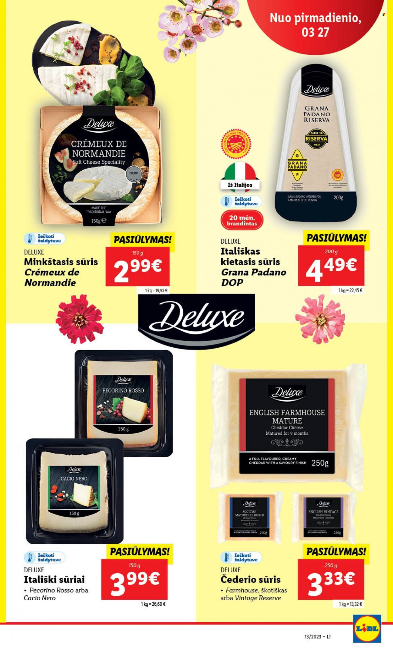 thumbnail - „Lidl“ leidinys - 2023 03 27 - 2023 04 02 - Išpardavimų produktai - Grana Padano, cheddar, pecorino, sūris, Finish. 26 puslapis.