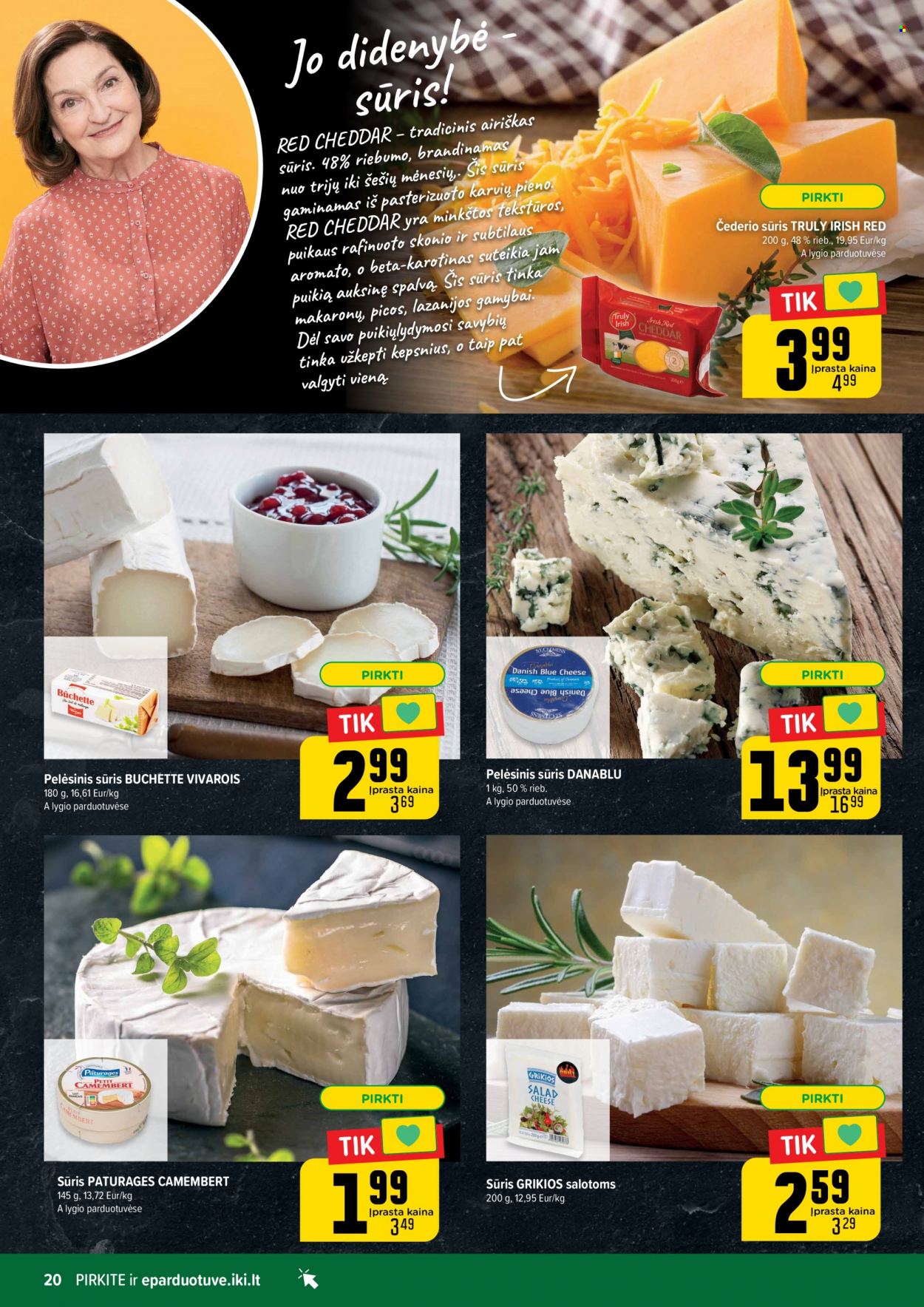 thumbnail - „iki“ leidinys - 2023 03 27 - 2023 04 02 - Išpardavimų produktai - camembert, sūris. 20 puslapis.