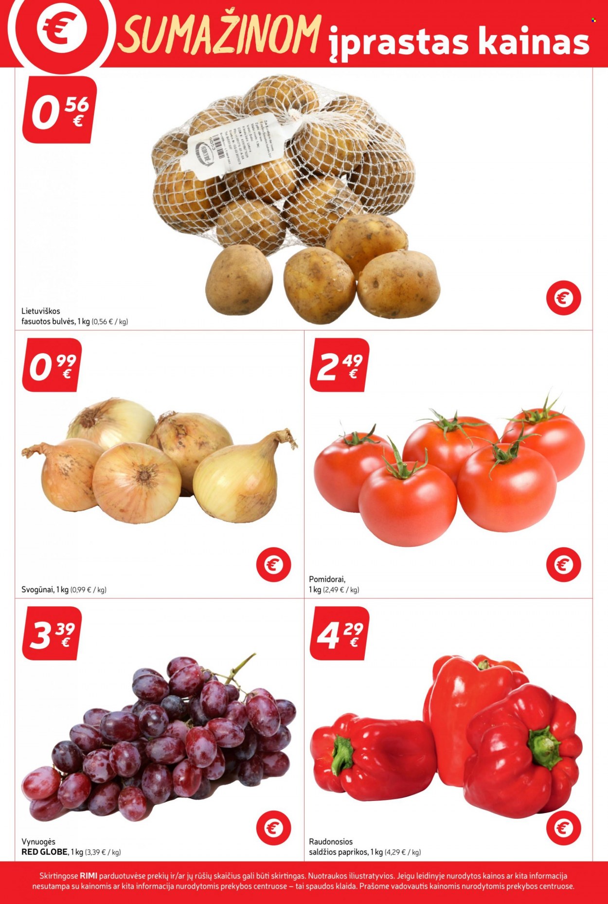 thumbnail - „Rimi“ leidinys - Išpardavimų produktai - bulvės, paprikos, pomidorai, svogūnai, vynuogės. 4 puslapis.