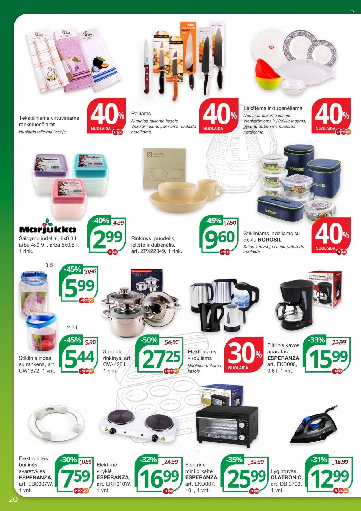 thumbnail - „NORFA“ leidinys - 2023 05 18 - 2023 05 31 - Išpardavimų produktai - Esperanza, puodelis, Clatronic, lygintuvas, kavos aparatas. 20 puslapis.