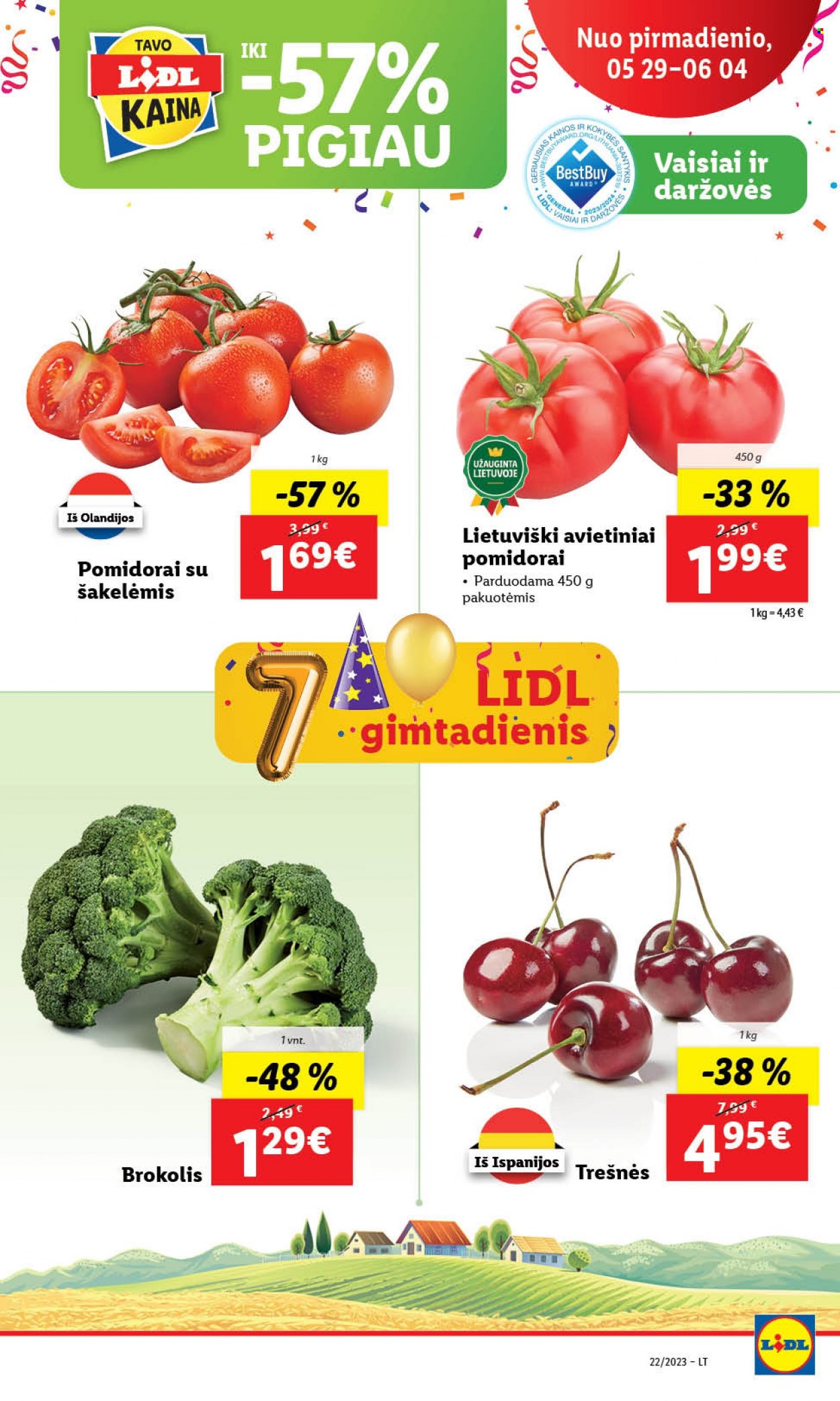 thumbnail - „Lidl“ leidinys - 2023 05 29 - 2023 06 04 - Išpardavimų produktai - brokoliai, pomidorai. 6 puslapis.
