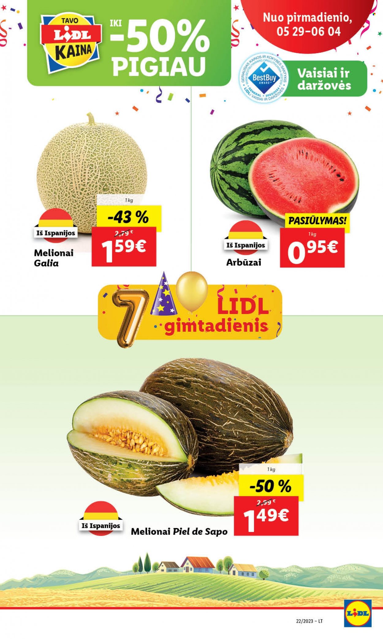 thumbnail - „Lidl“ leidinys - 2023 05 29 - 2023 06 04 - Išpardavimų produktai - arbūzas, melionai. 7 puslapis.