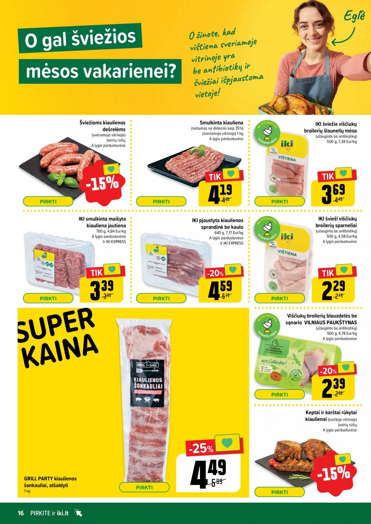 thumbnail - „iki“ leidinys - 2023 05 29 - 2023 06 04 - Išpardavimų produktai - kiaulienos sprandinė. 16 puslapis.