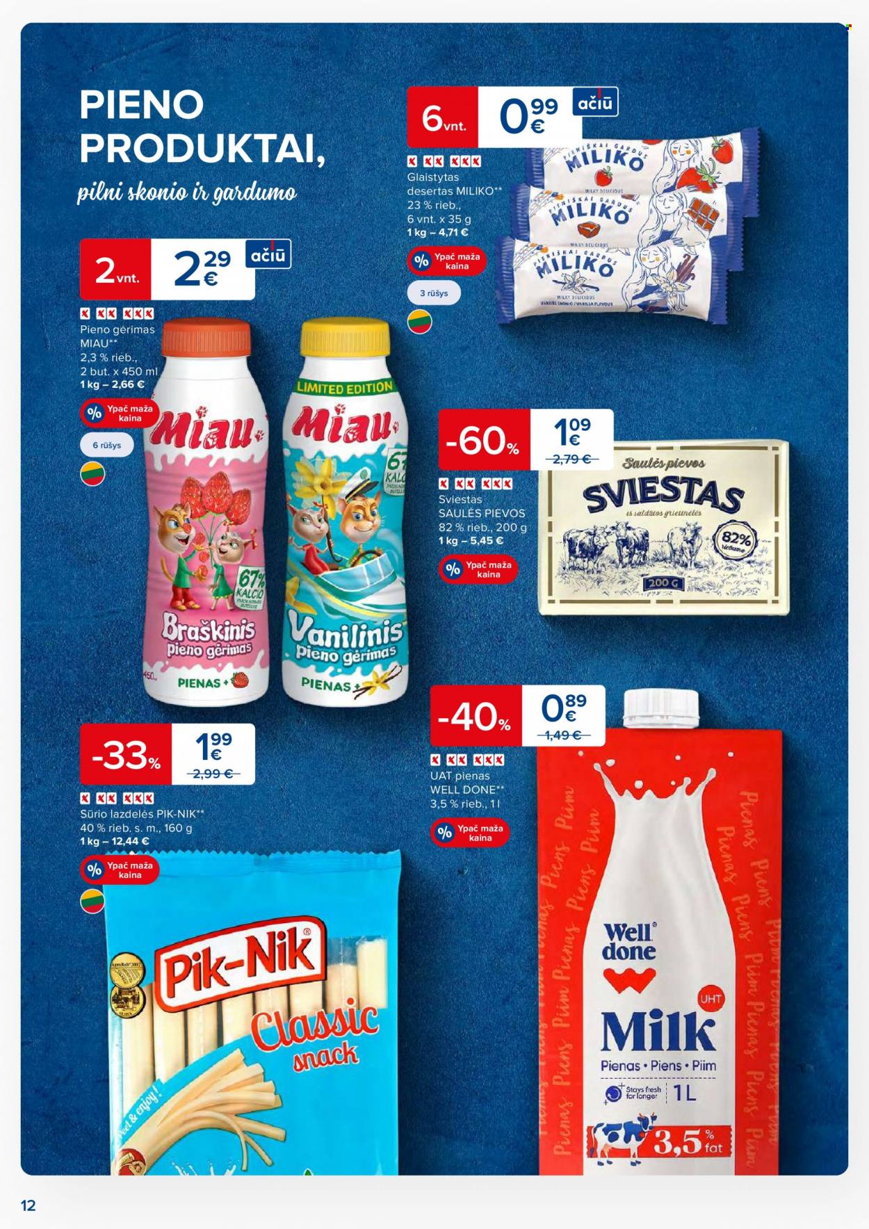 thumbnail - „Maxima“ leidinys - 2023 05 30 - 2023 06 05 - Išpardavimų produktai - sūris, pienas, pieno gėrimas, sviestas. 12 puslapis.